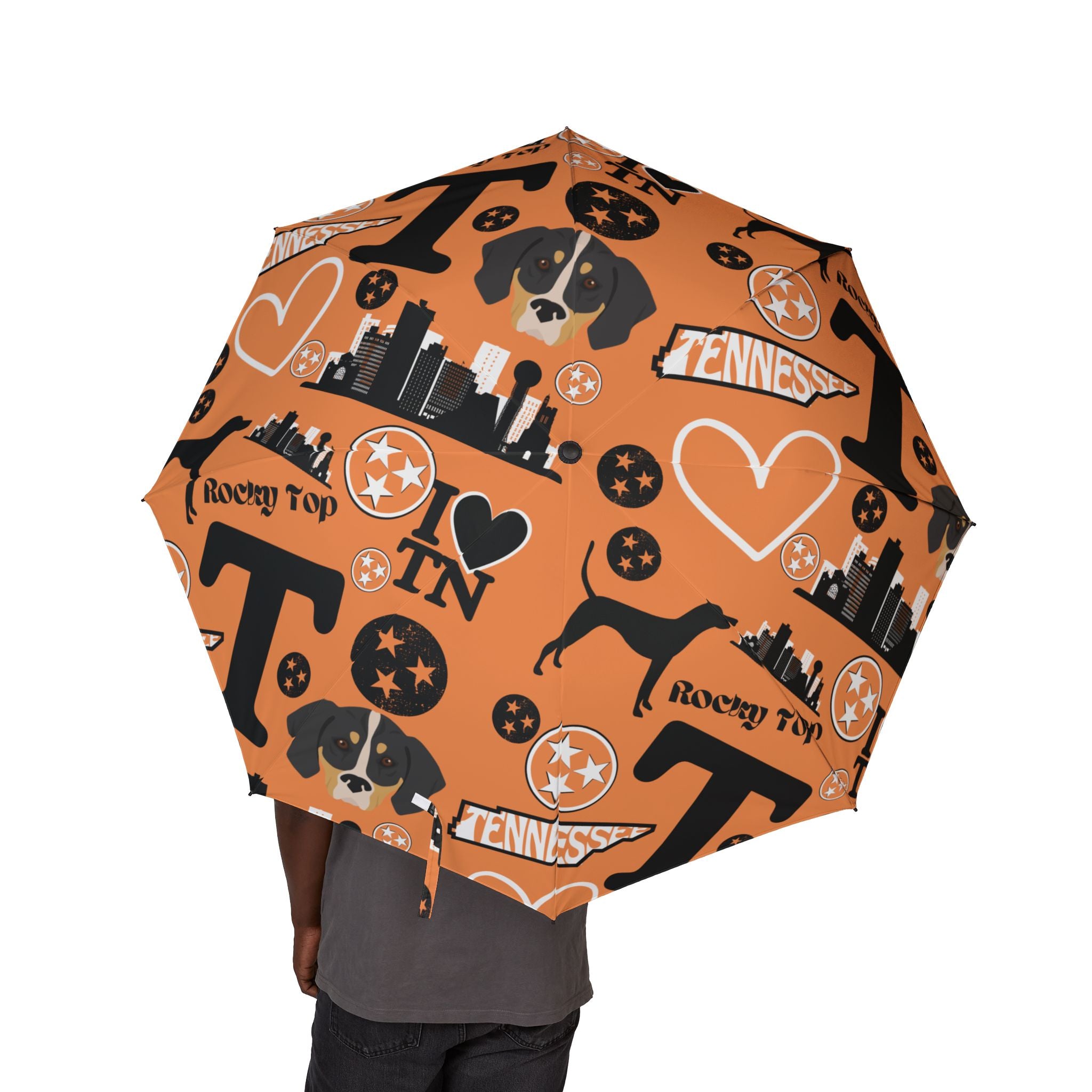 Compact Foldable Umbrella — Orange Tennessee Volunteer Pattern