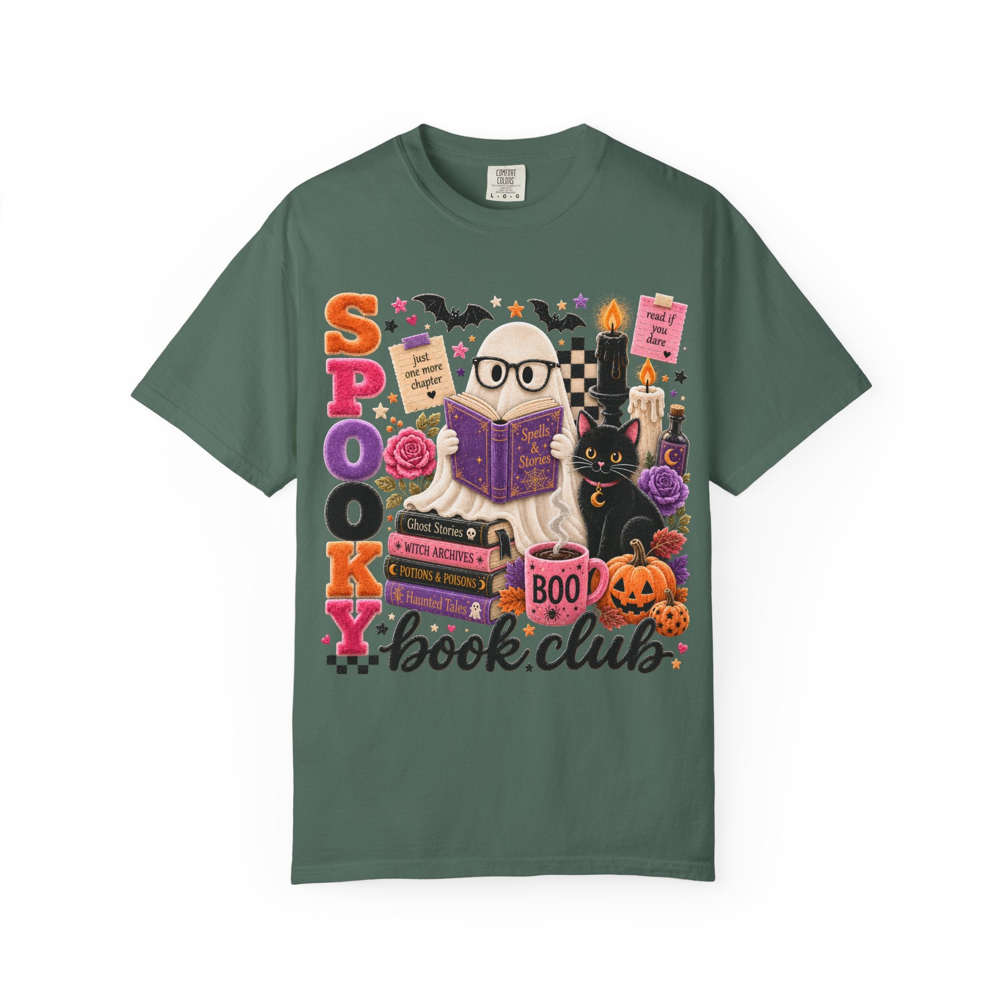 Spooky Book Club T-shirt | Halloween Reading Cat Owl Pumpkin