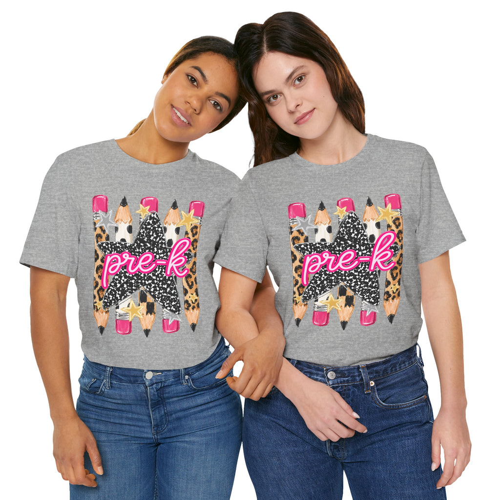 Pre-K Star Pencil T-Shirt — Cute Leopard School Teacher Tee