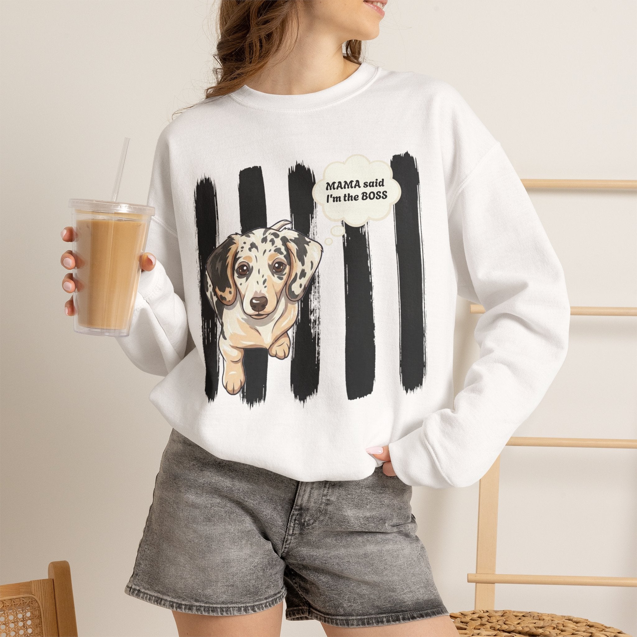 Dachshund Mom Crewneck Sweatshirt – “Mama Said I’m the Boss” Dog Lover Pullover