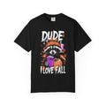 Raccoon with Pumpkin and Coffee Dude I Love Fall T-shirt | Autumn Graphic Tee