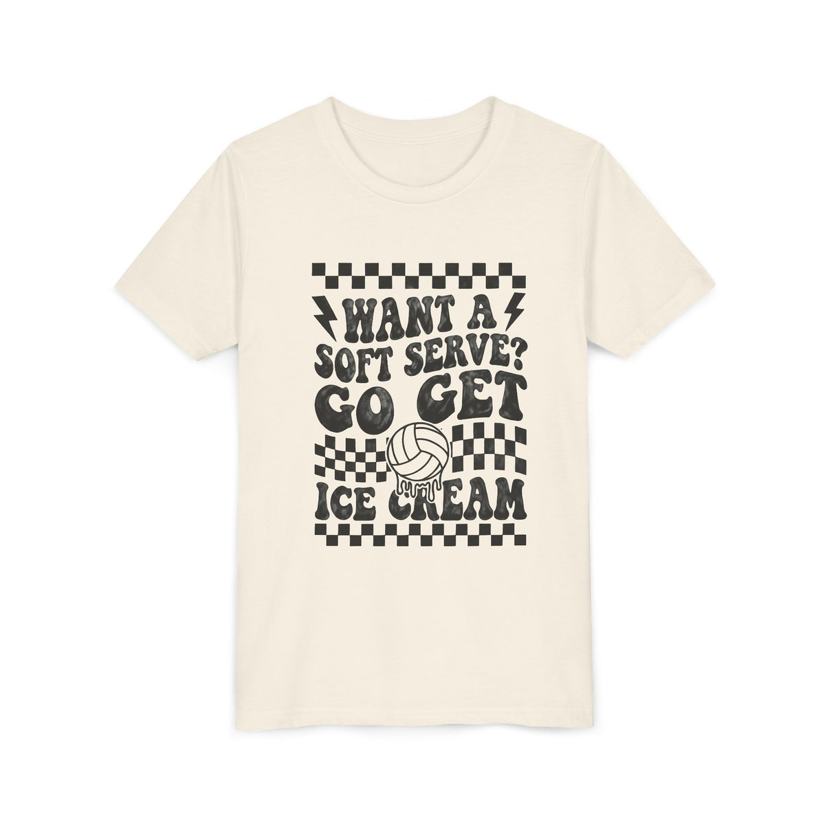 Youth Volleyball humor team tshirt, want a soft serve go get icecream tee