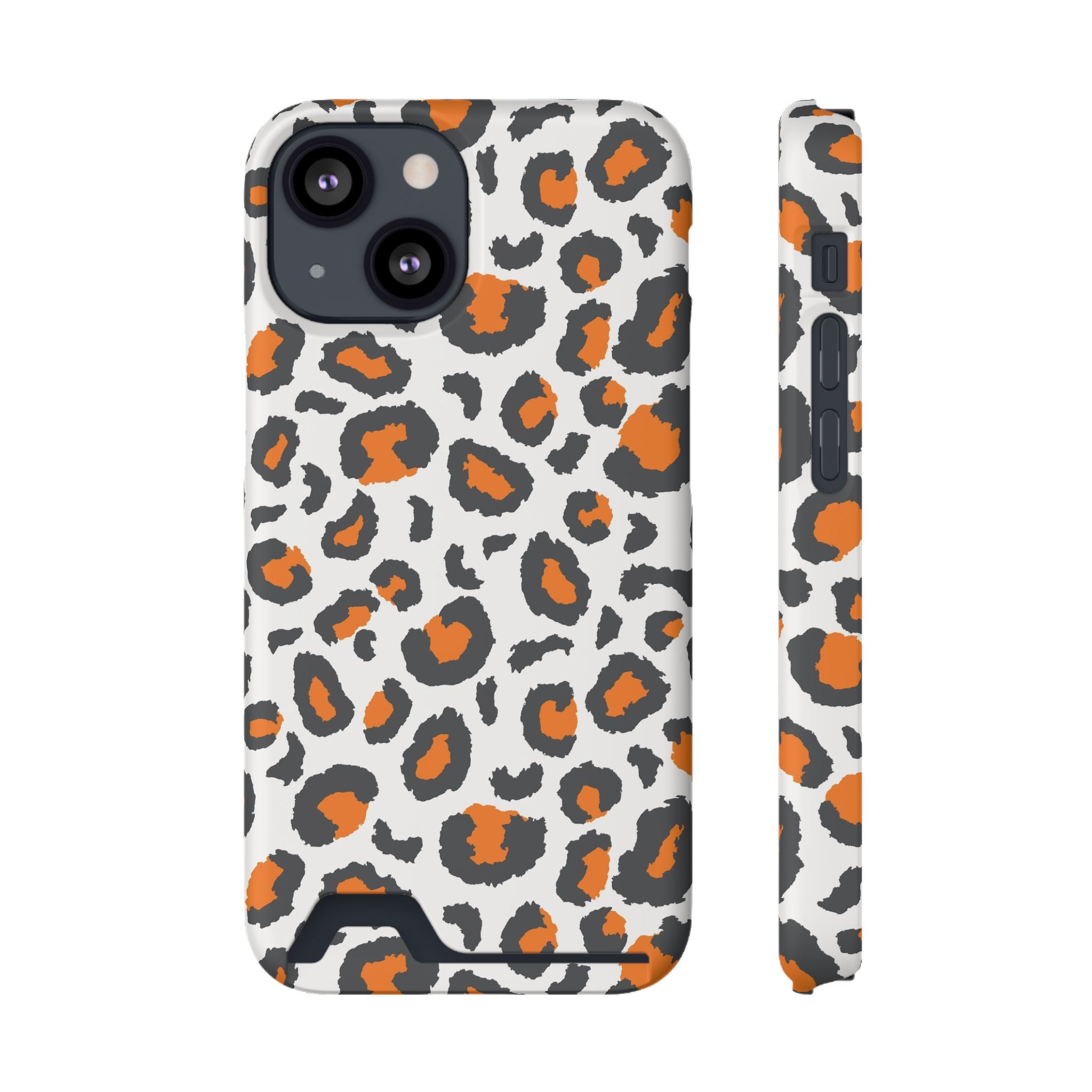Orange white and grey cheetah print Phone Case With Card Holder, Tennessee Vols colors phone case