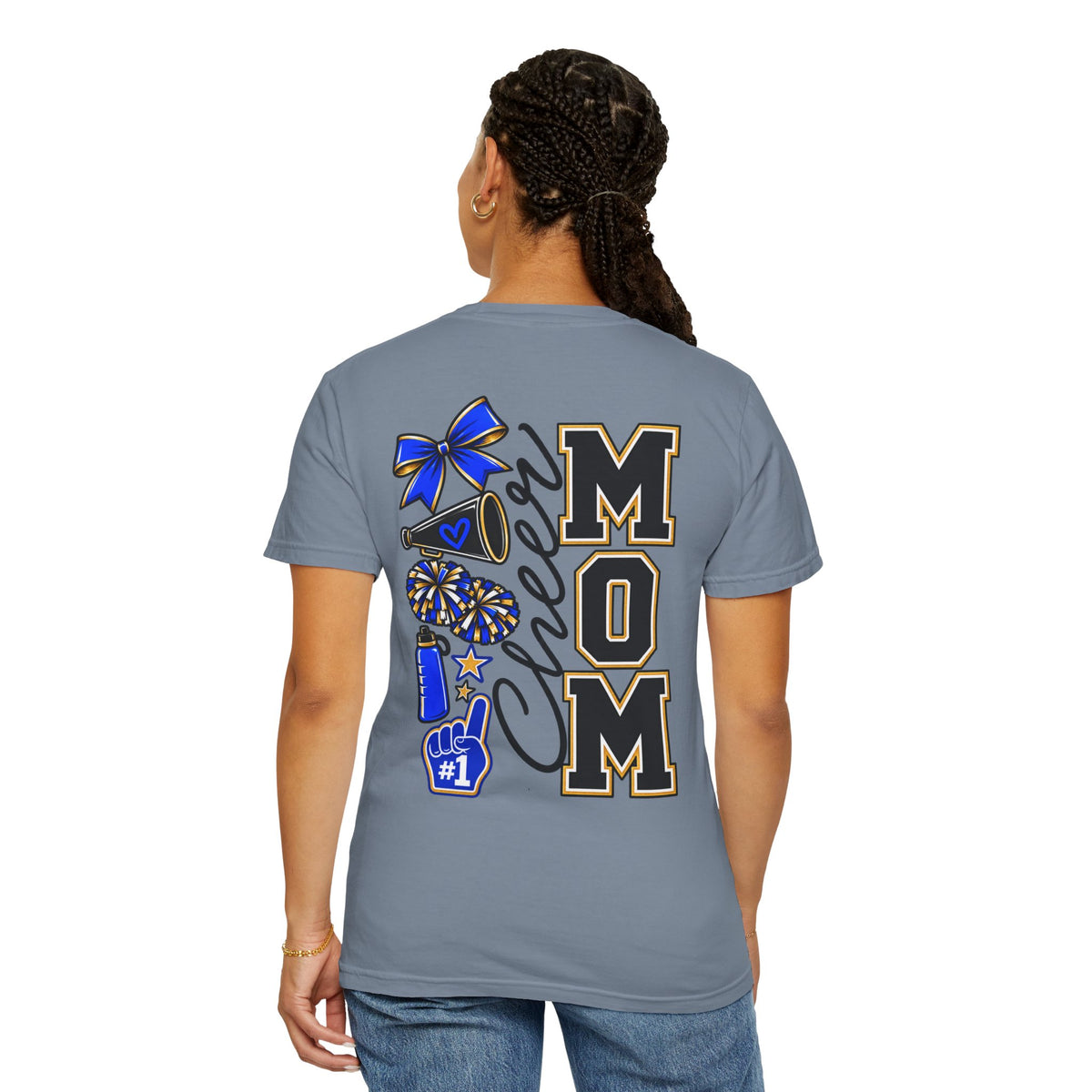 Cheer Mom T-Shirt — Cheerleading Mom Tee with Pom Poms & Megaphone Design