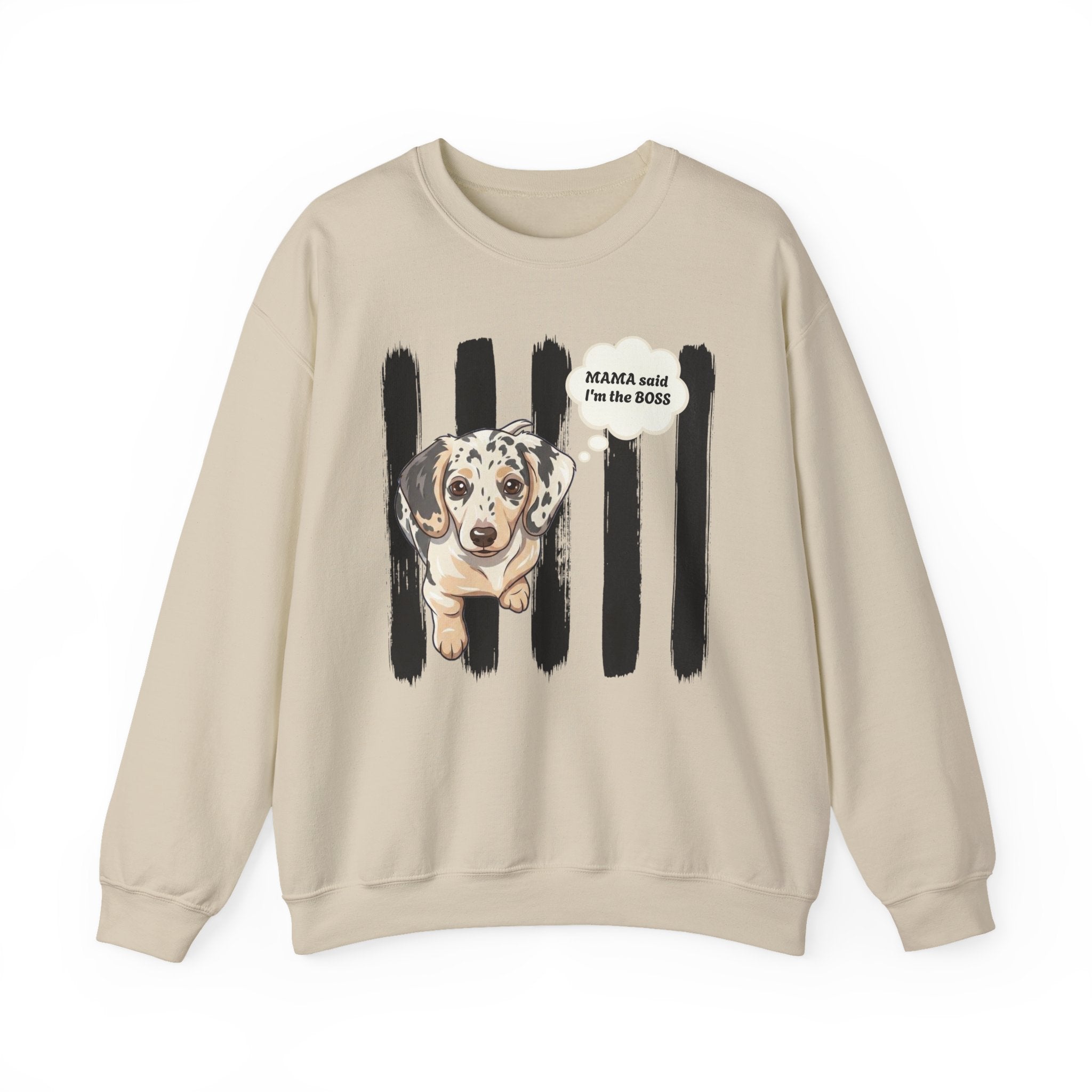 Dachshund Mom Crewneck Sweatshirt – “Mama Said I’m the Boss” Dog Lover Pullover
