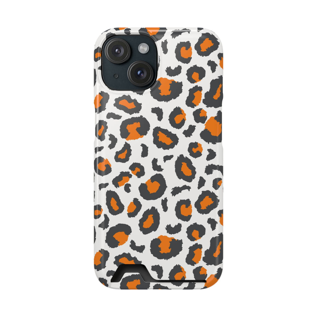 Orange white and grey cheetah print Phone Case With Card Holder, Tennessee Vols colors phone case