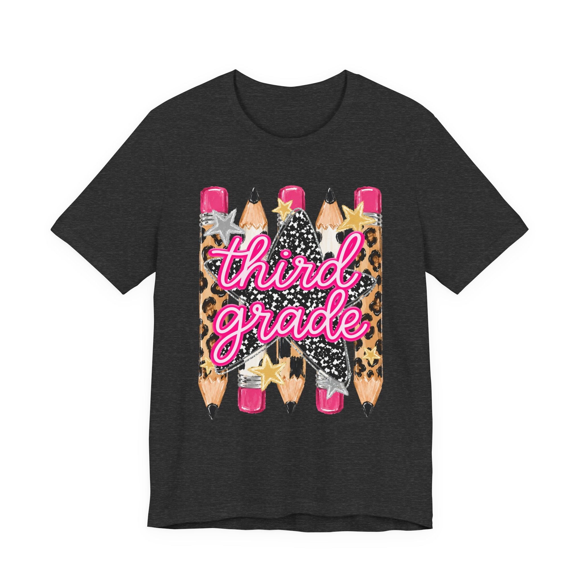 Third Grade Pencils T‑Shirt — Leopard & Glitter Back-to-School Tee