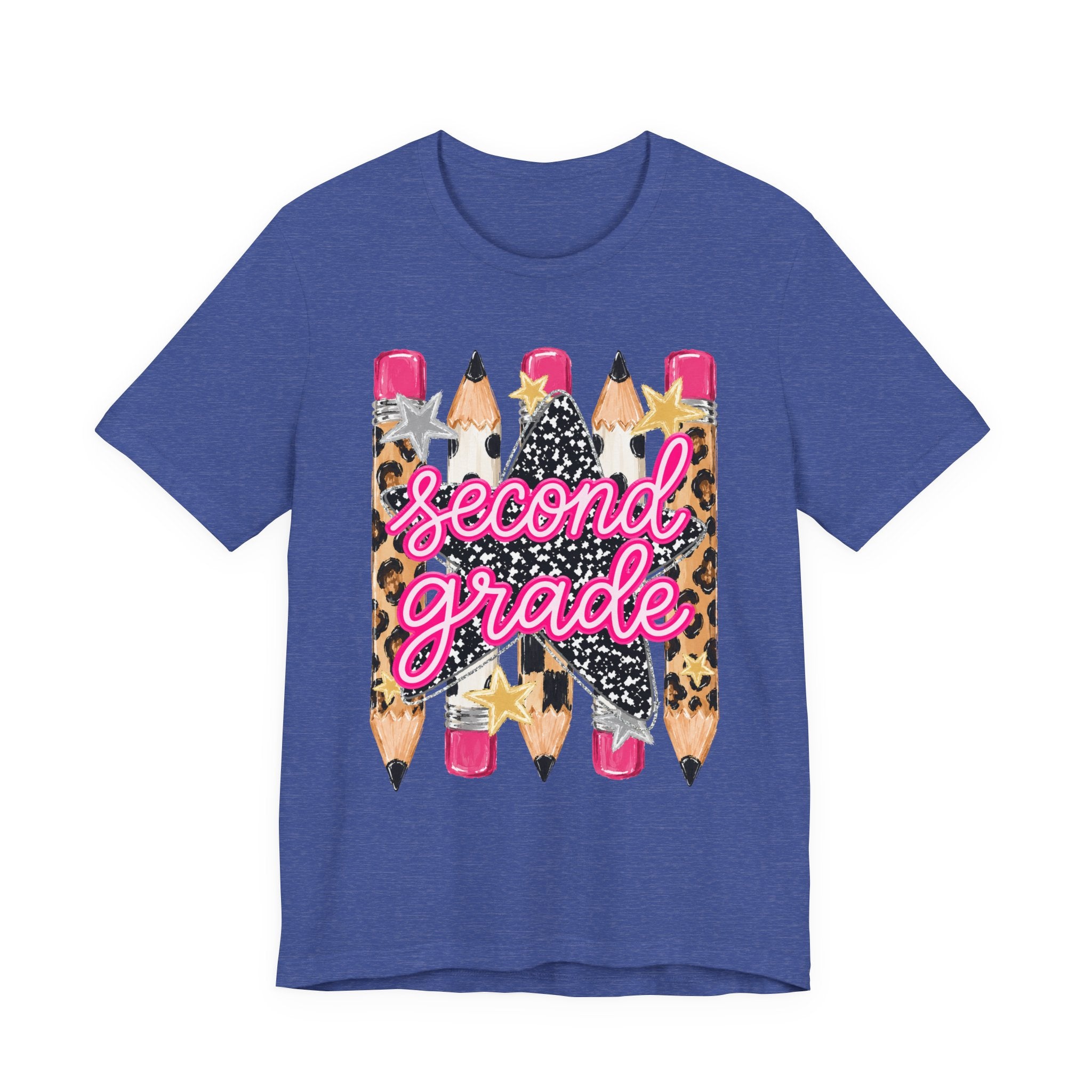 Second Grade Pencil Leopard Print T-Shirt — Back to School Teacher & Student Tee