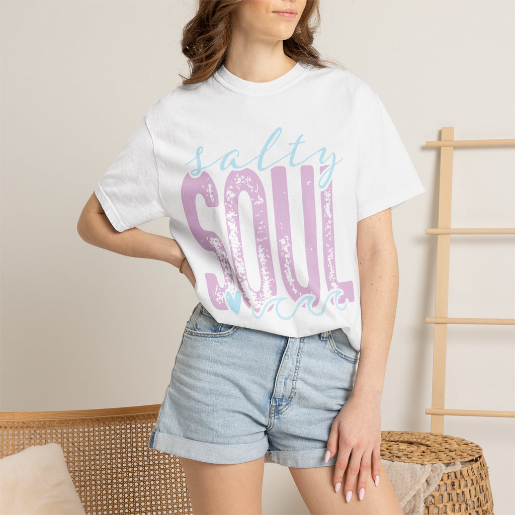 Salty Soul T-shirt | beachy seaside design, script & distressed letters