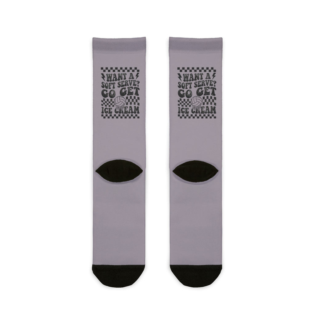 Ice Cream Pattern Crew Socks — "Want a soft serve ? Go Get Ice Cream" Sublimation Socks