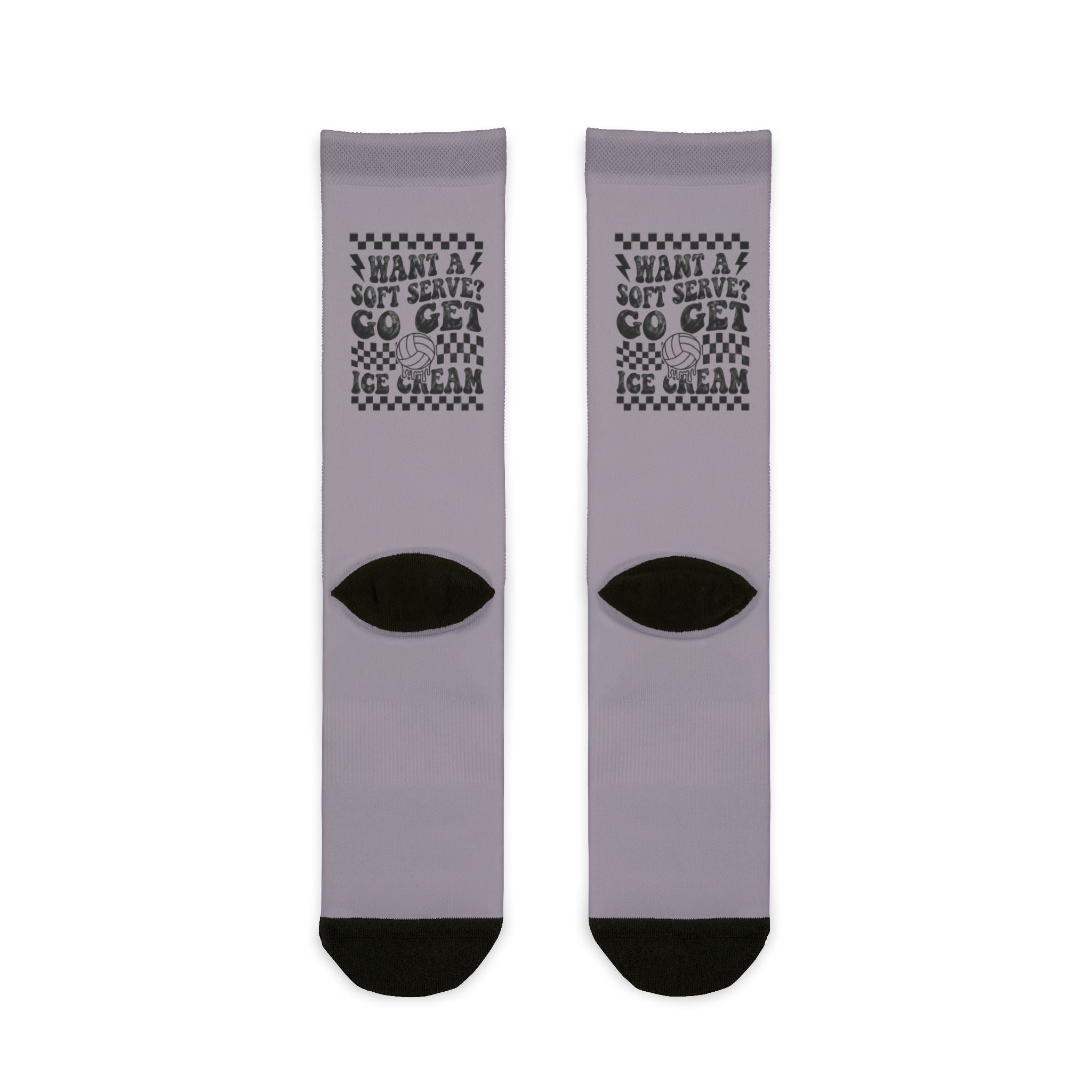 Ice Cream Pattern Crew Socks — "Want a soft serve ? Go Get Ice Cream" Sublimation Socks