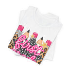 First Grade Pencils Leopard Print Kids Tee