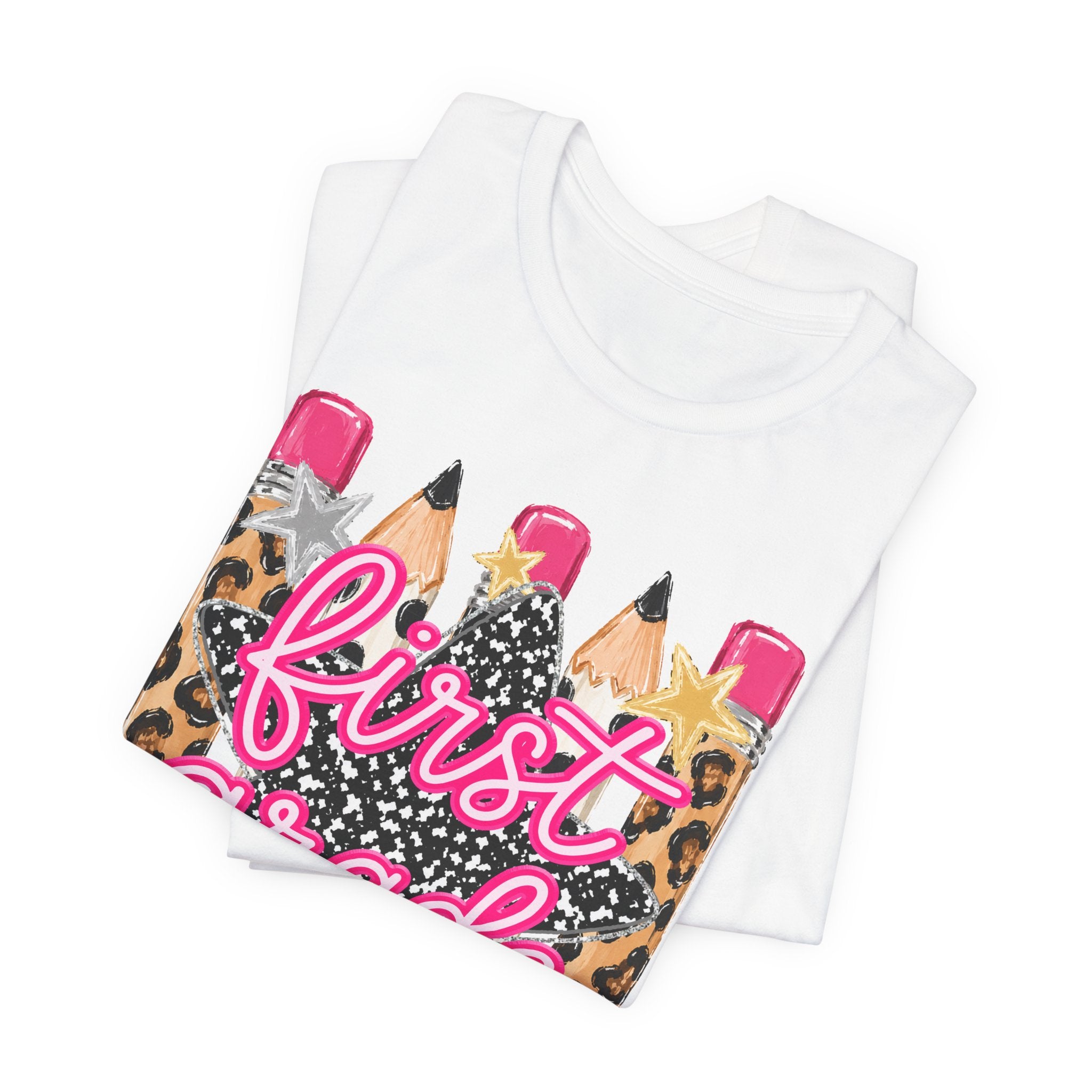 First Grade Pencils Leopard Print Kids Tee