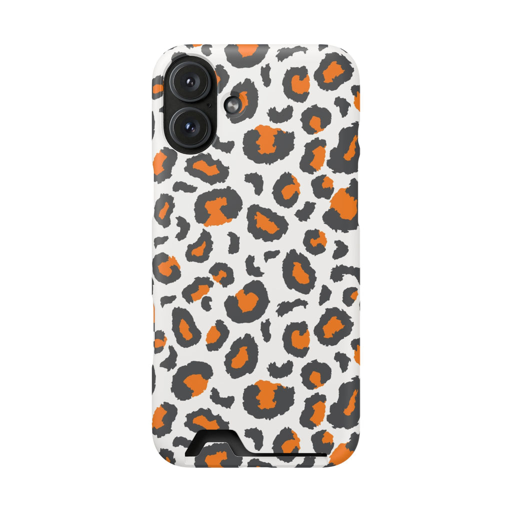 Orange white and grey cheetah print Phone Case With Card Holder, Tennessee Vols colors phone case