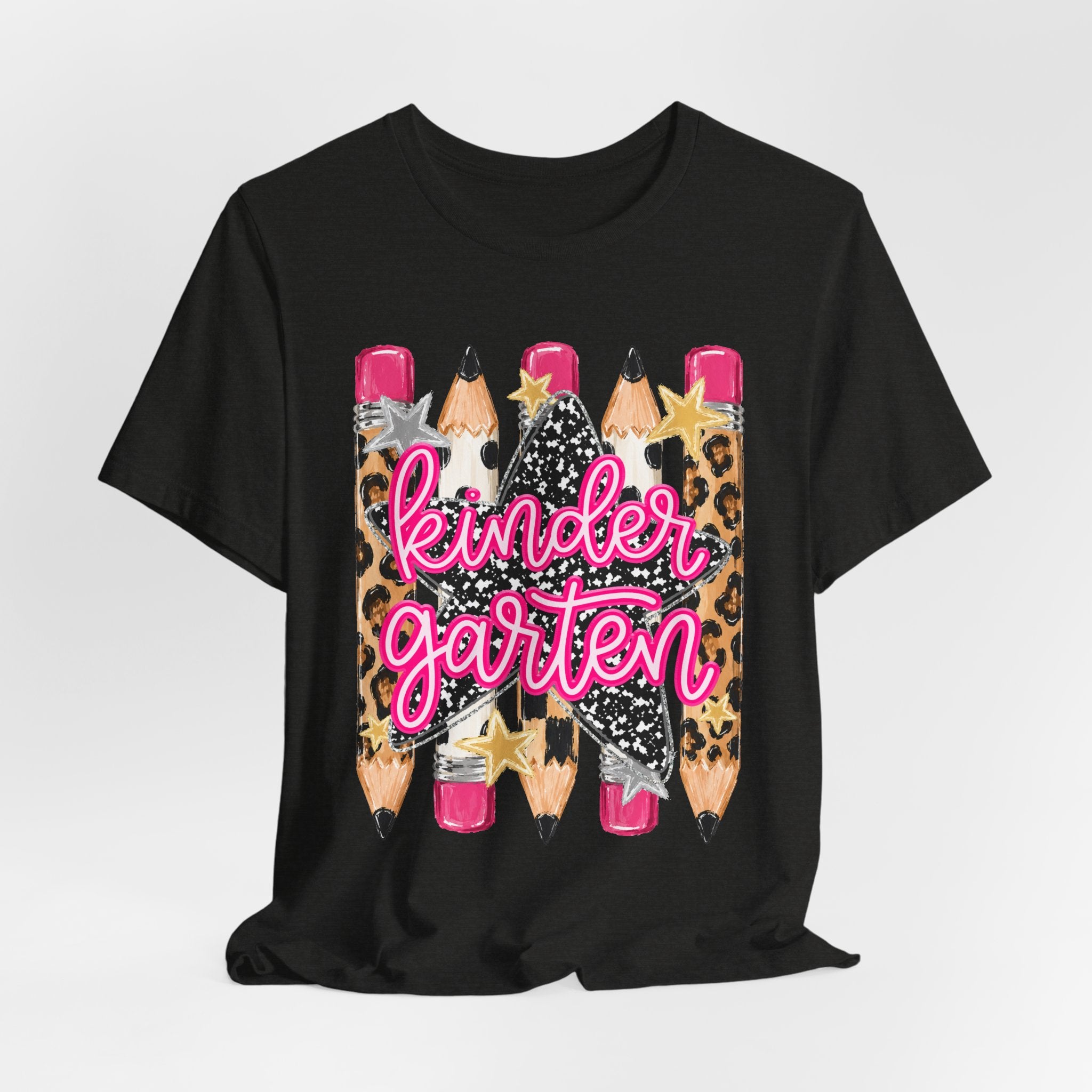 Kindergarten Pencils T-Shirt — Cute Leopard Print School Tee