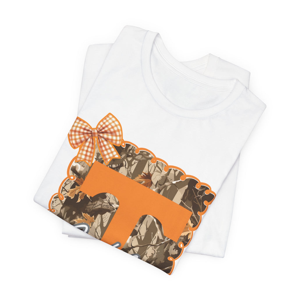 Vols T-Shirt | Orange T monogram, camo frame, gingham bow TN Vols football gift