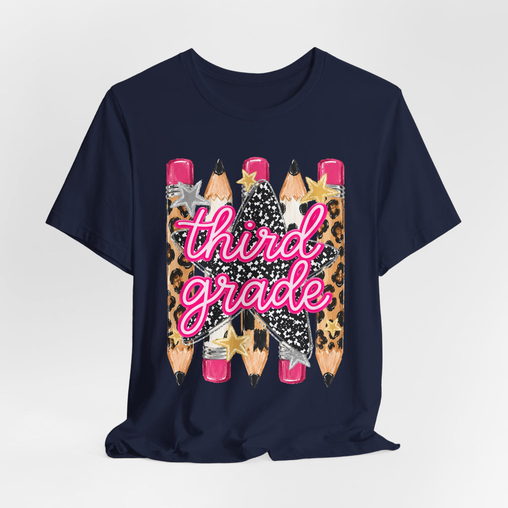 Third Grade Pencils T‑Shirt — Leopard & Glitter Back-to-School Tee