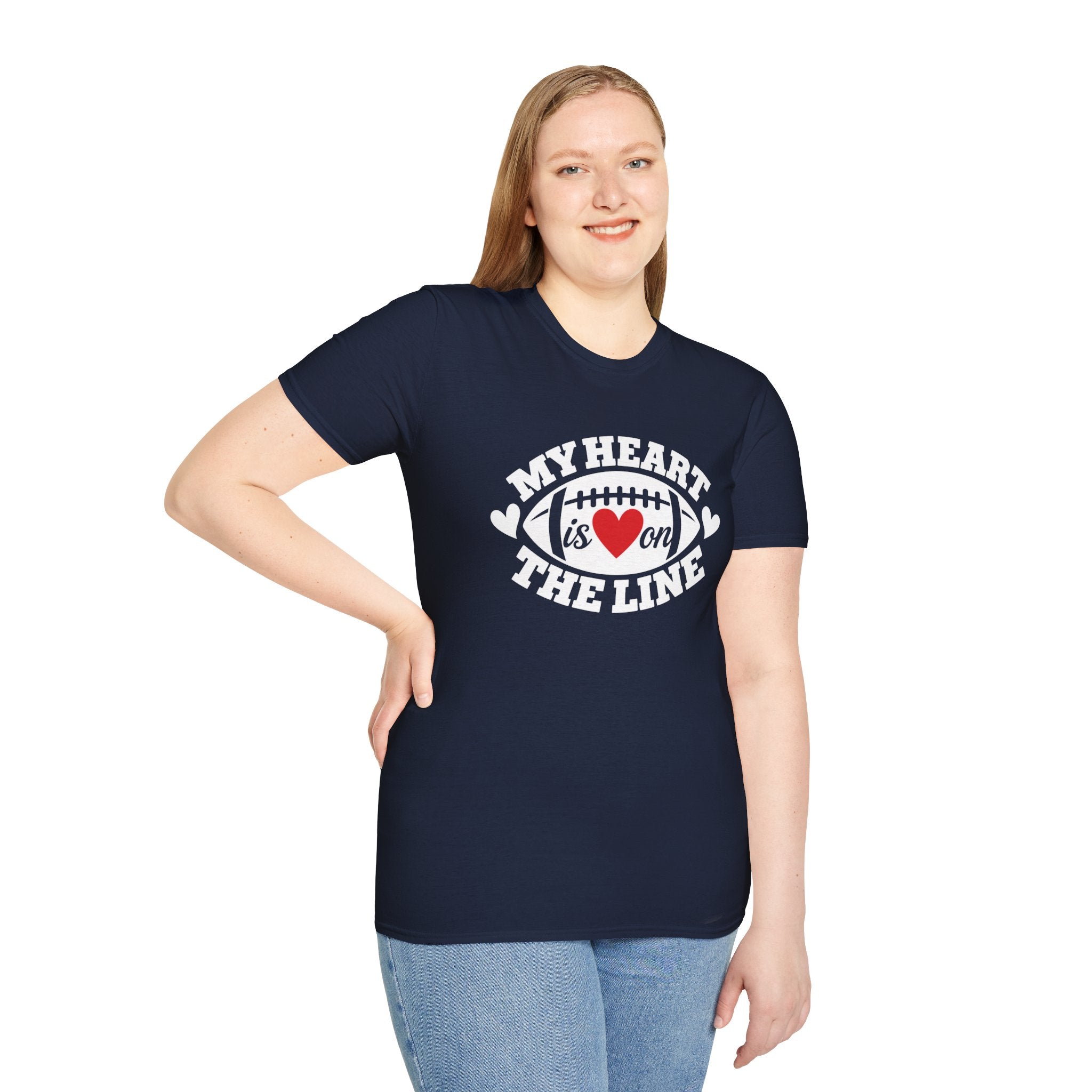 My Heart Is On The Line Football T-Shirt — Heart & Football Fan Tee