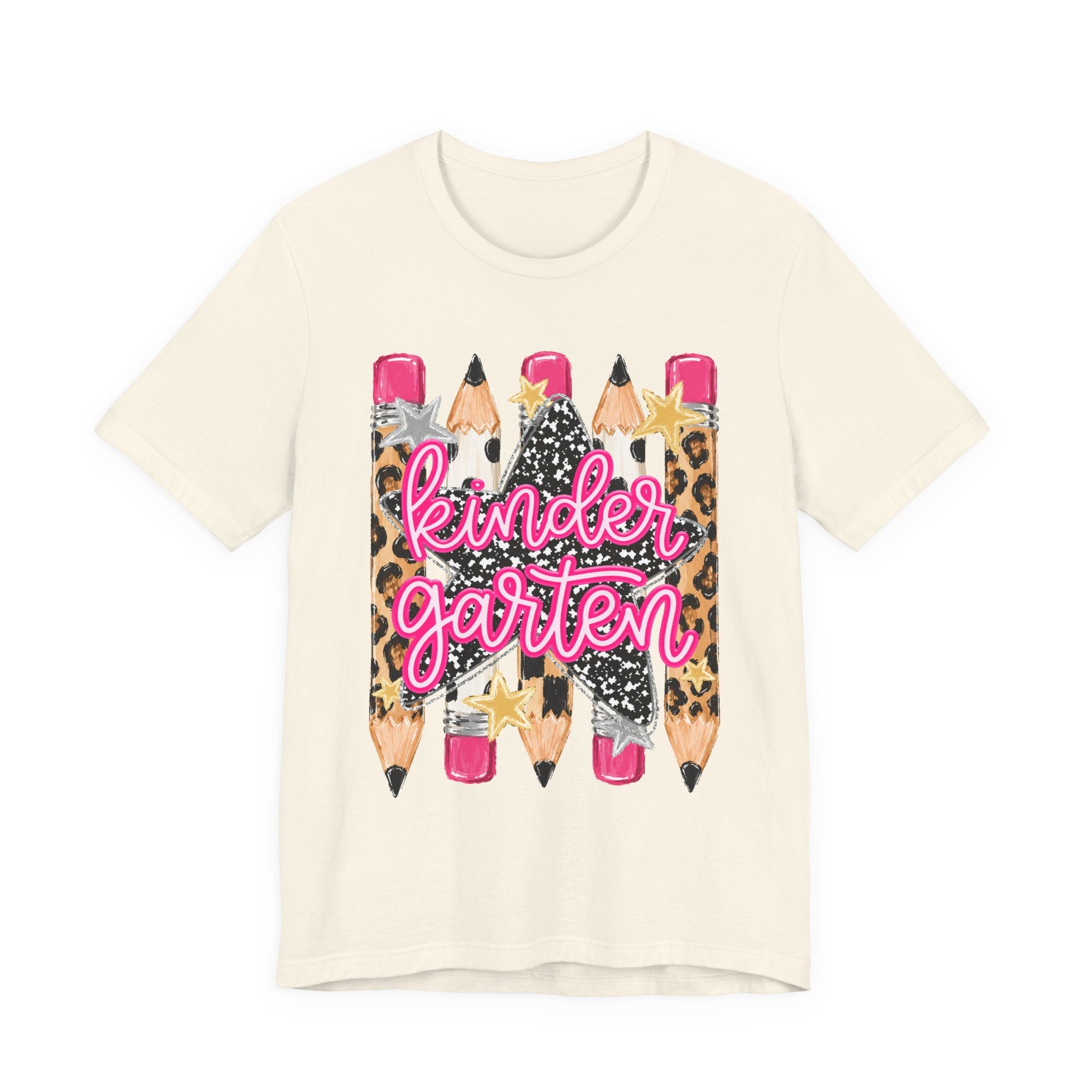 Kindergarten Pencils T-Shirt — Cute Leopard Print School Tee