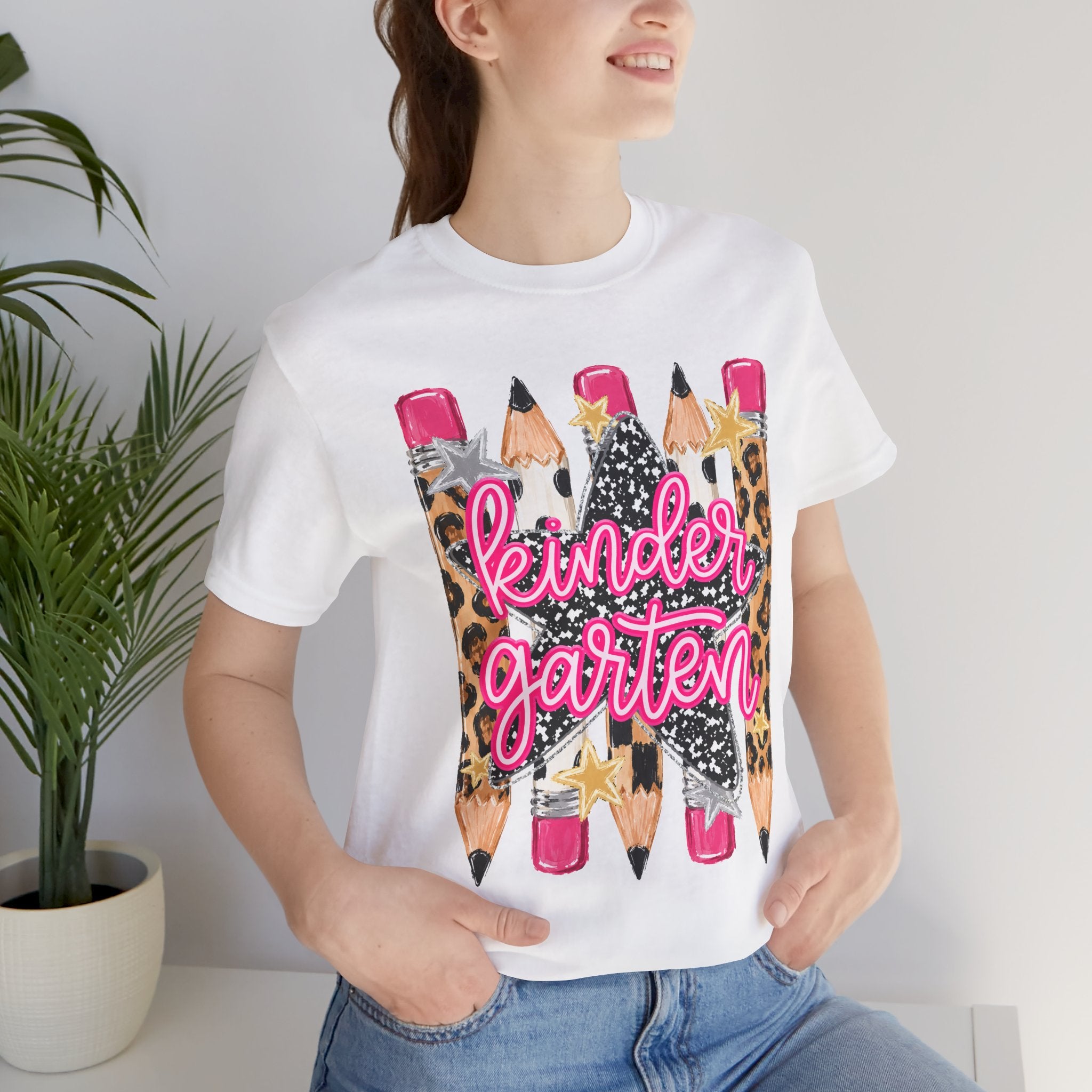 Kindergarten Pencils T-Shirt — Cute Leopard Print School Tee