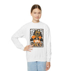 Youth Crewneck Sweatshirt — Cheerful Mascot ‘Go Vols’ Leopard Print Kids Pullover