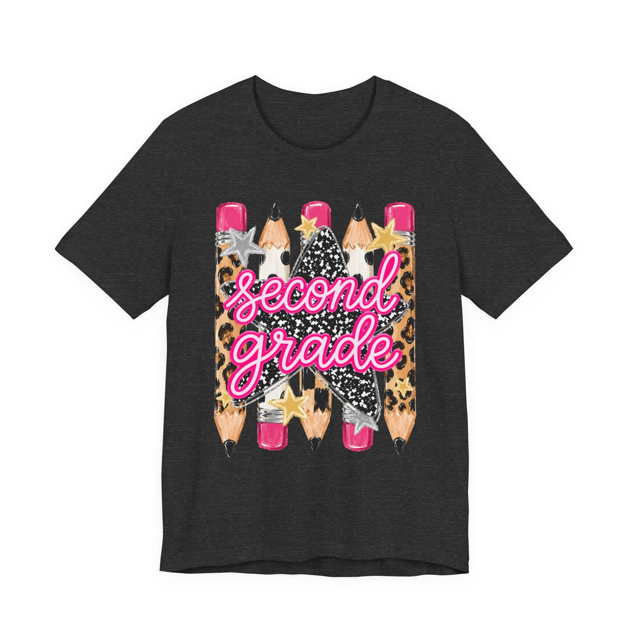 Second Grade Pencil Leopard Print T-Shirt — Back to School Teacher & Student Tee