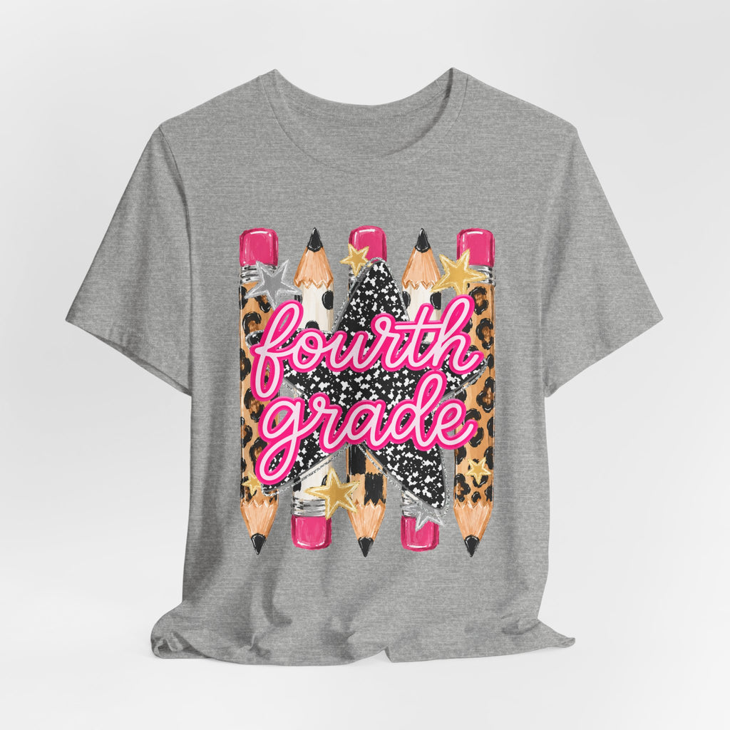 Fourth Grade Pencil Tee — Leopard & Glitter Back-to-School Shirt