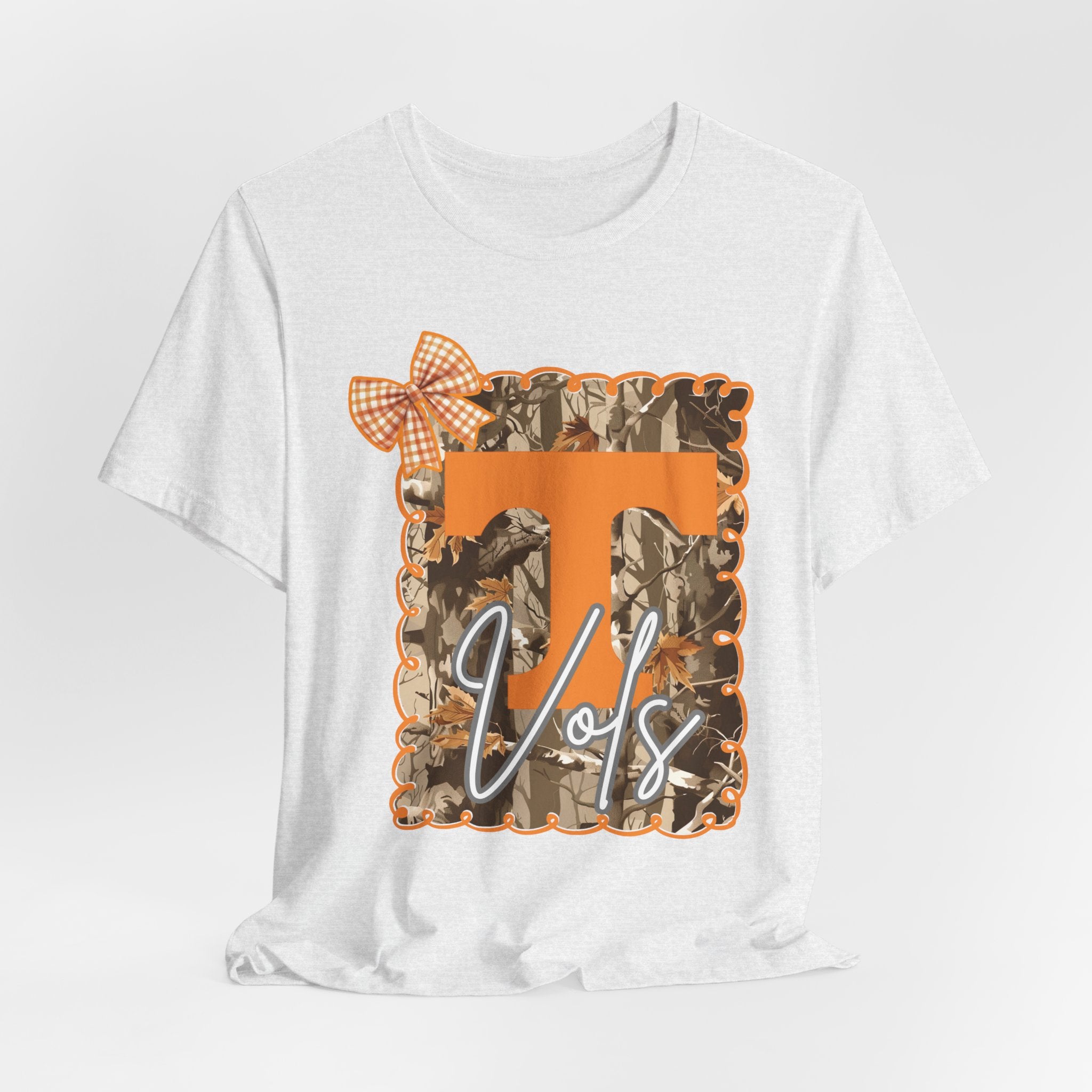 Vols T-Shirt | Orange T monogram, camo frame, gingham bow TN Vols football gift