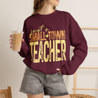 Small‑Town Teacher Sweatshirt | Cozy Crewneck for Educators | Distressed Yellow & Orange Lettering