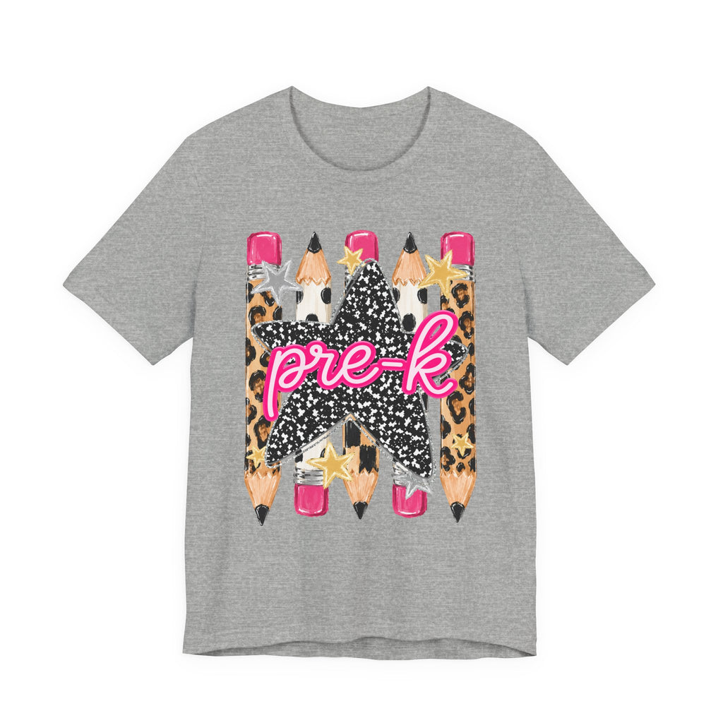 Pre-K Star Pencil T-Shirt — Cute Leopard School Teacher Tee