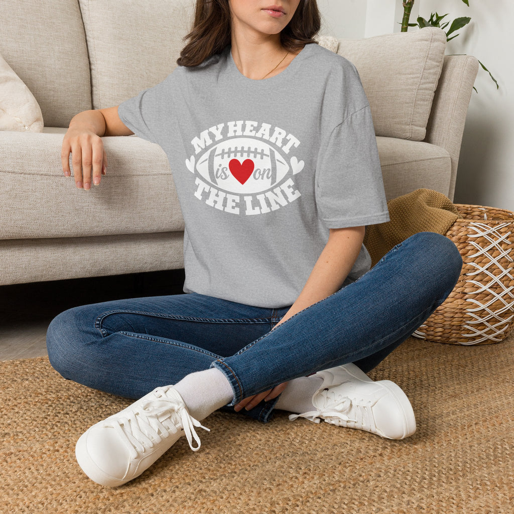 My Heart Is On The Line Football T-Shirt — Heart & Football Fan Tee