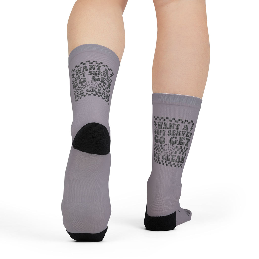 Ice Cream Pattern Crew Socks — "Want a soft serve ? Go Get Ice Cream" Sublimation Socks