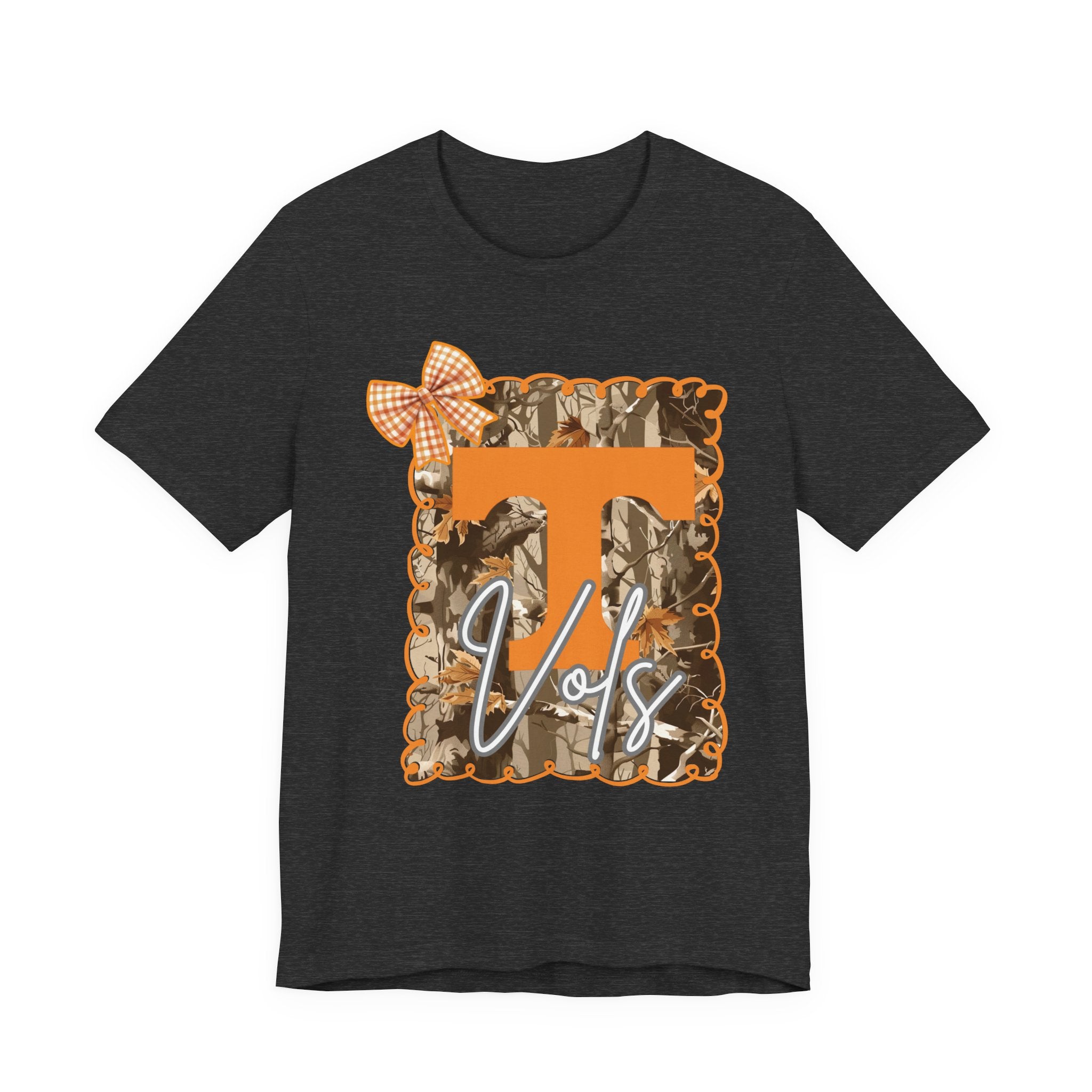 Vols T-Shirt | Orange T monogram, camo frame, gingham bow TN Vols football gift