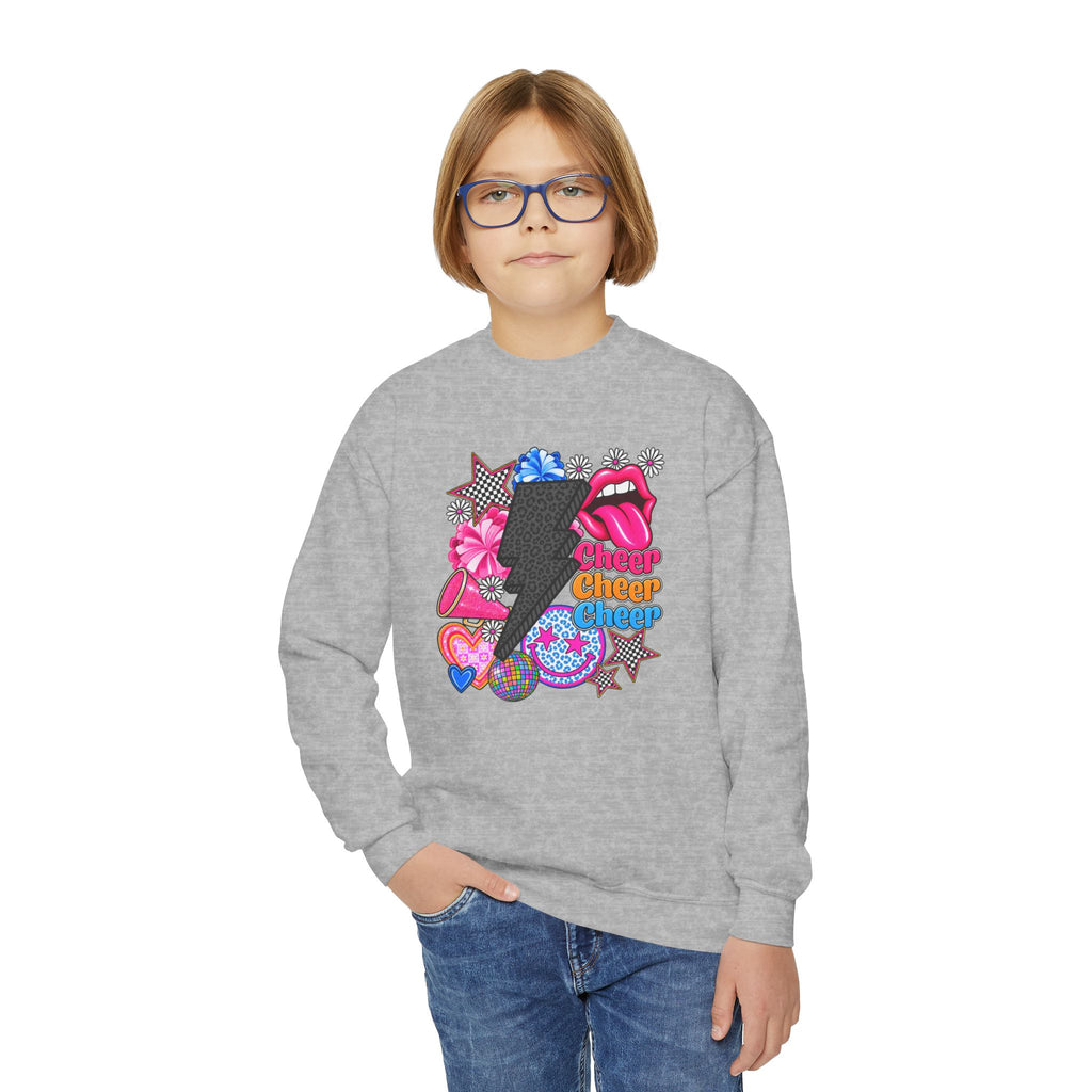 Youth Crewneck Sweatshirt - Retro Glam Lightning Bolt Graphic with 'Queen' Pop Art