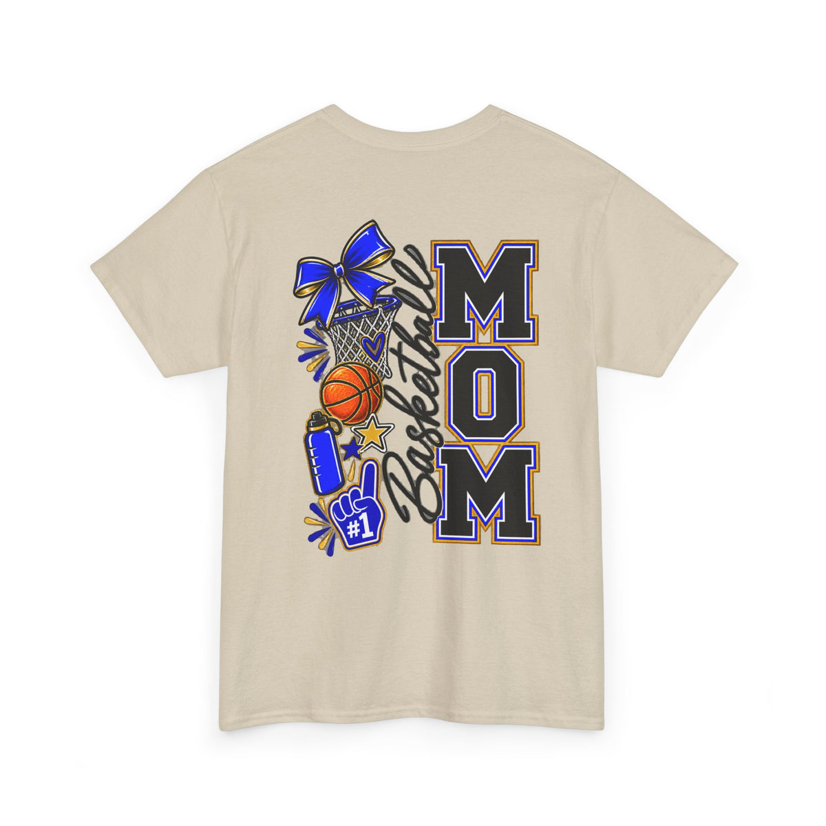 Basketball Mom T-Shirt — 'MOM' Lettering with Hoop, Ball & #1 Foam Finger Design