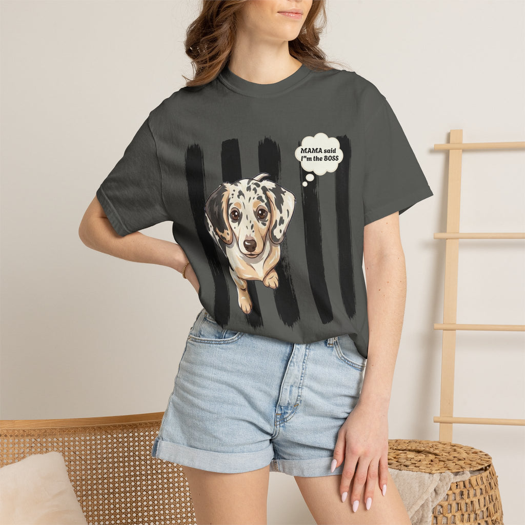Comfort Colors “Mama Said I’m the Boss” Dachshund Shirt | Funny Dog Graphic Tee