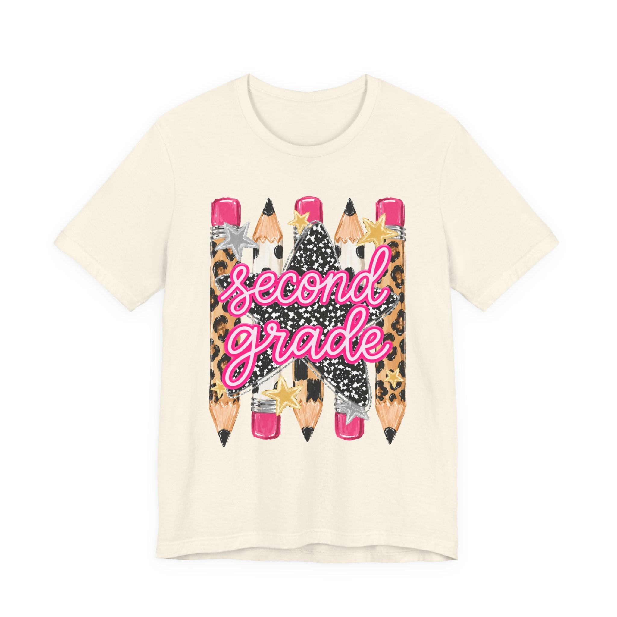 Second Grade Pencil Leopard Print T-Shirt — Back to School Teacher & Student Tee