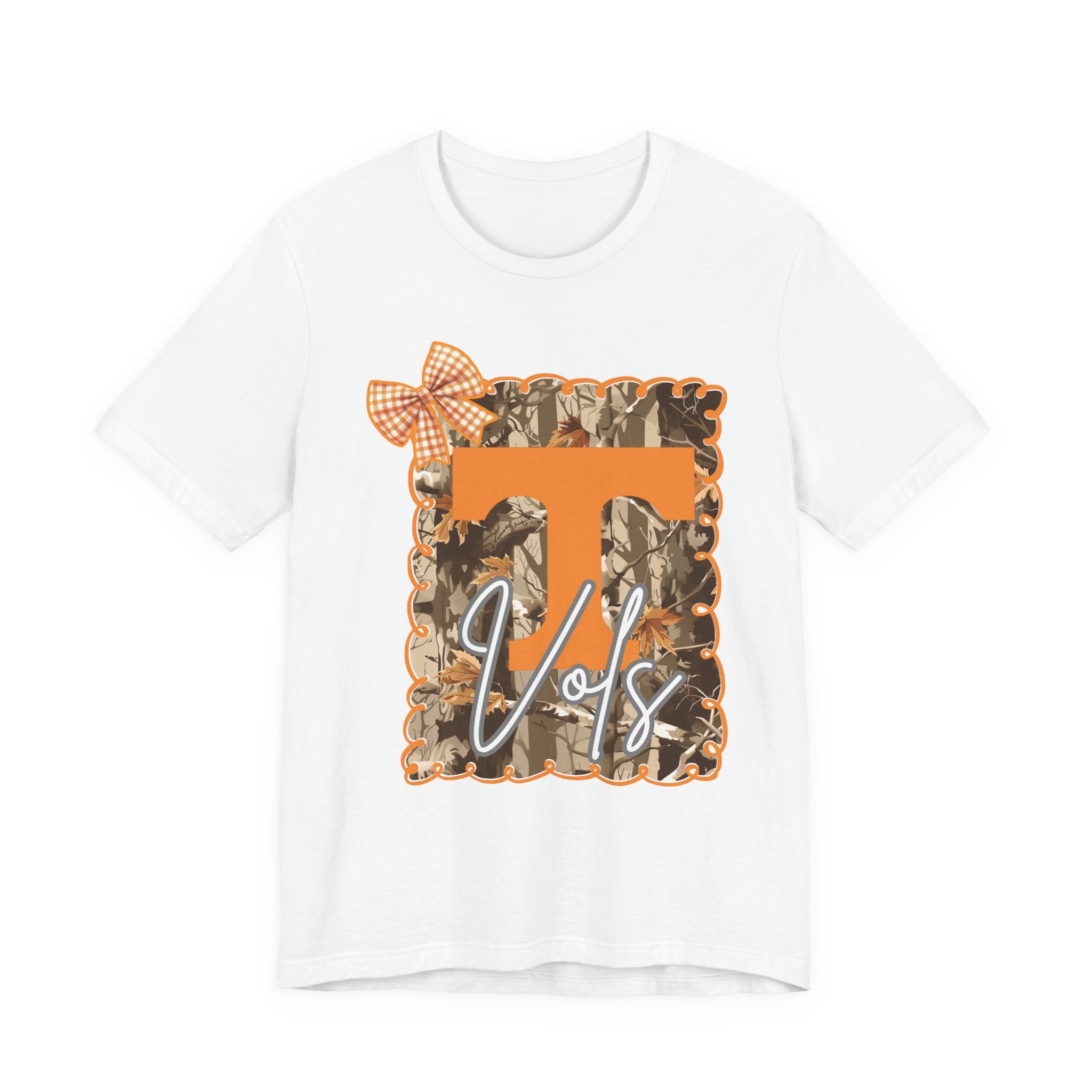 Vols T-Shirt | Orange T monogram, camo frame, gingham bow TN Vols football gift