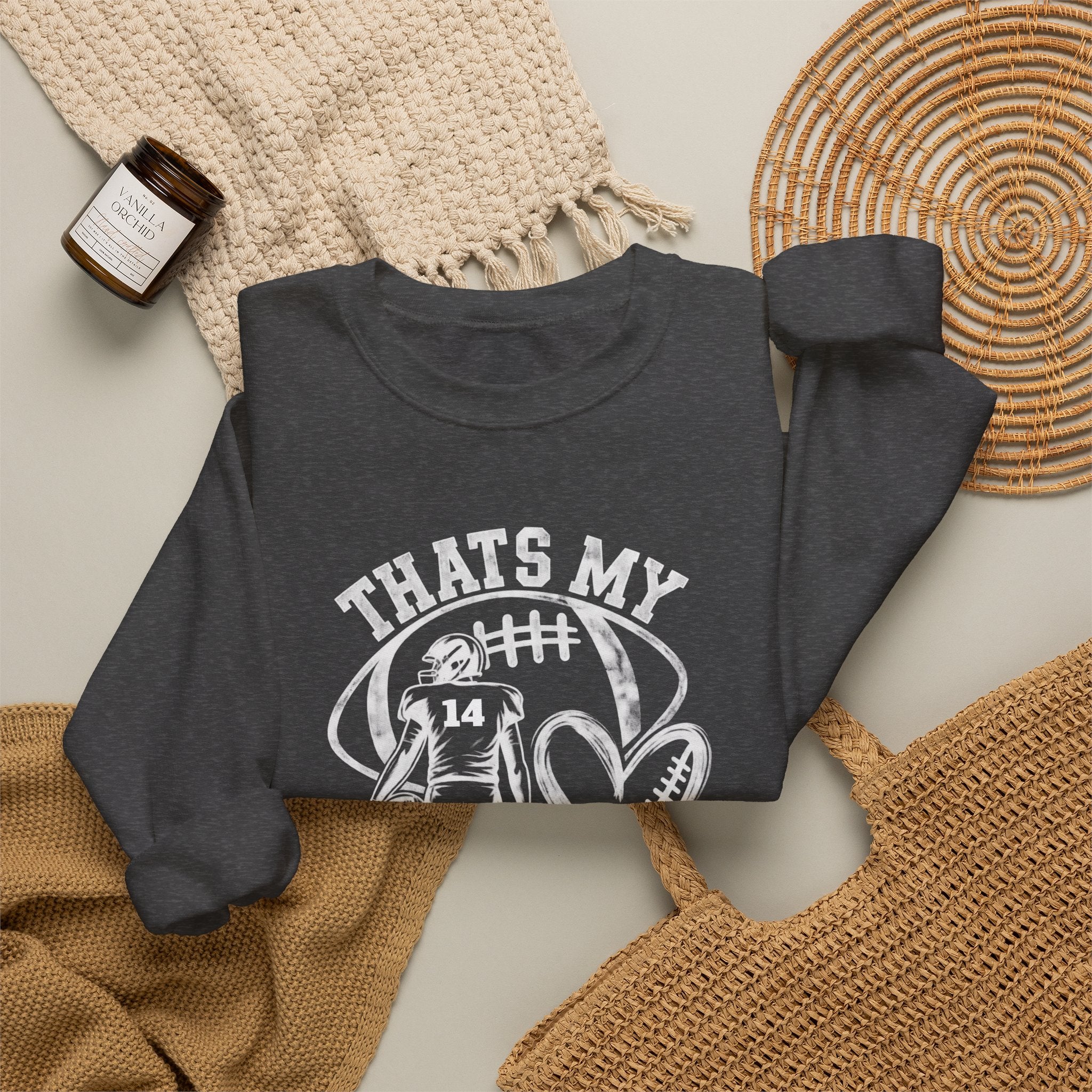 Personlizable Football Crewneck Sweatshirt - "That’s My Heart on the Field" Design