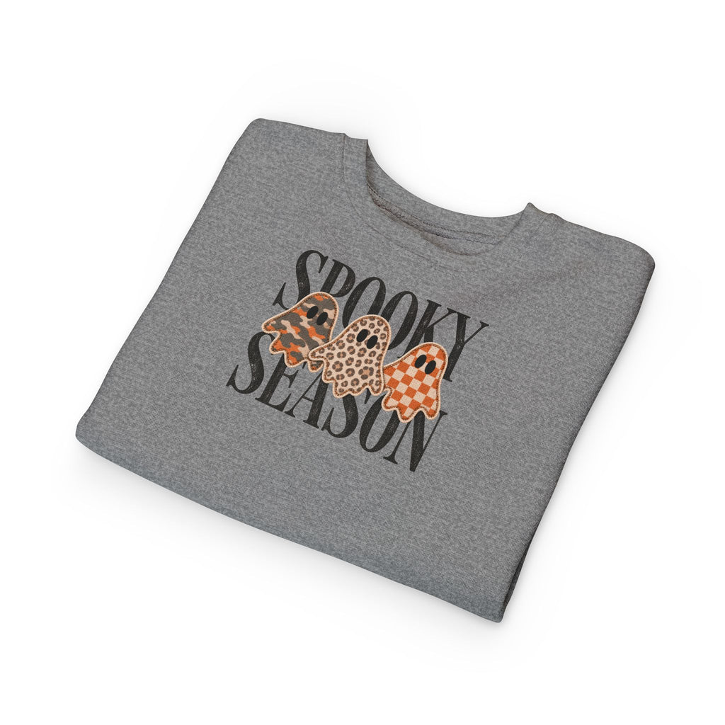 Toddler Sweatshirt — "Spooky Season" Ghosts Leopard & Plaid Fall Halloween Pullover