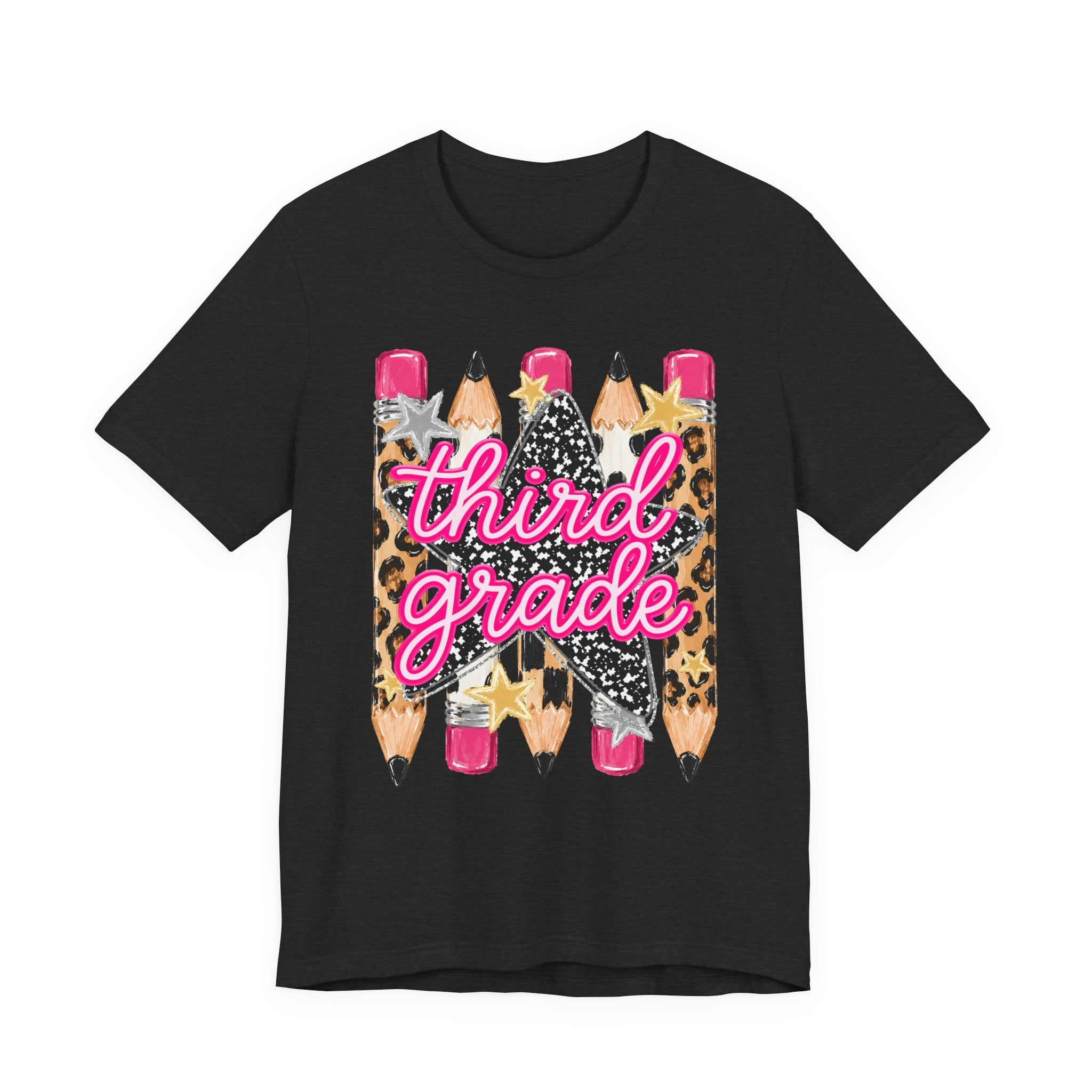 Third Grade Pencils T‑Shirt — Leopard & Glitter Back-to-School Tee