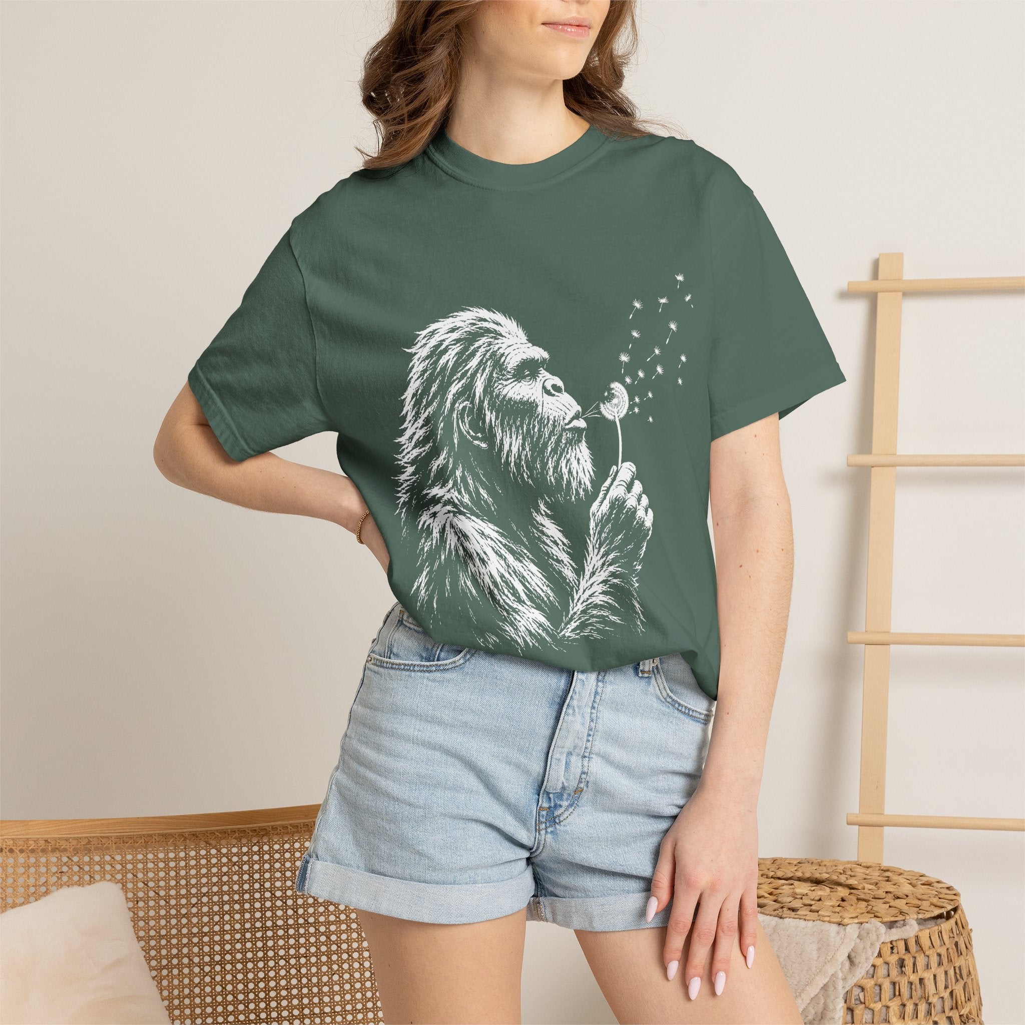 Bigfoot Dandelion T-Shirt — Whimsical Sasquatch Graphic Tee