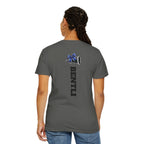 Mom Cheer support T-Shirt — "MOM" with Blue bow & Personalized Back Print