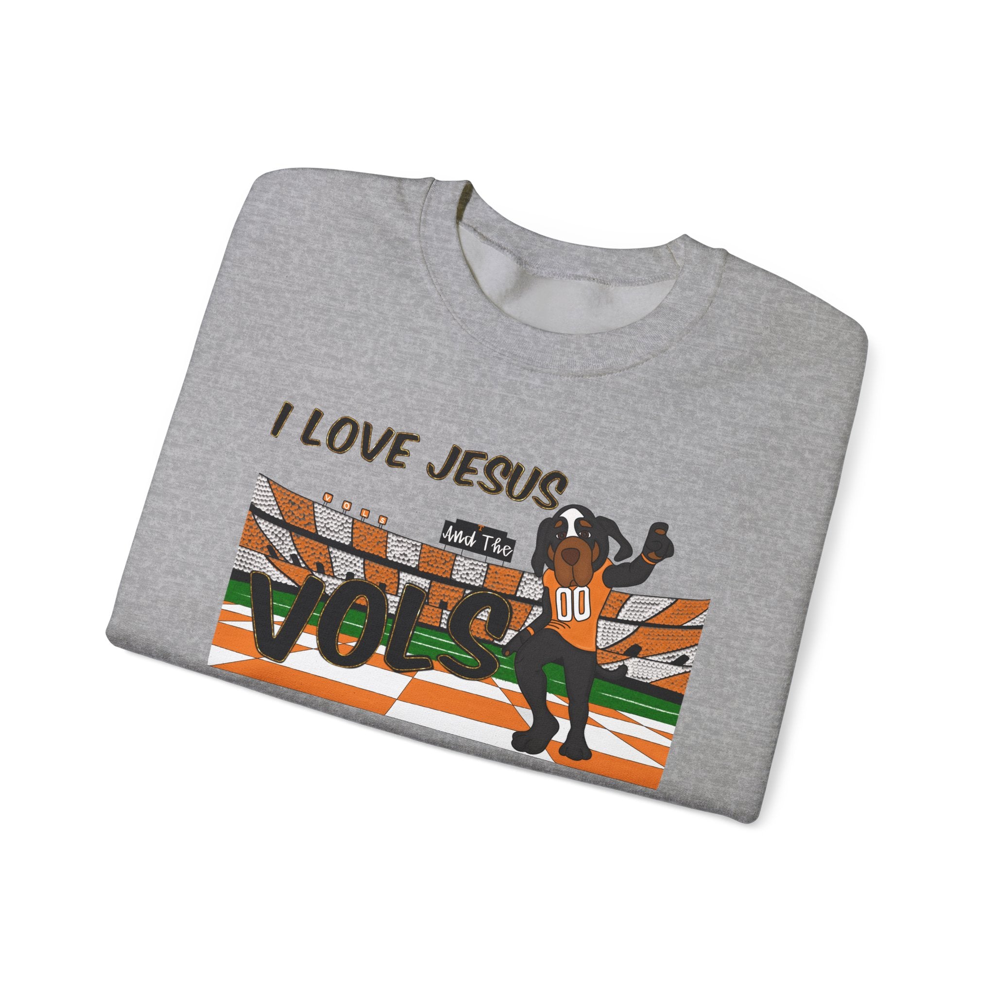 I Love Jesus and Tennessee Vols football, Crewneck Sweatshirt | Christian Faith Graphic