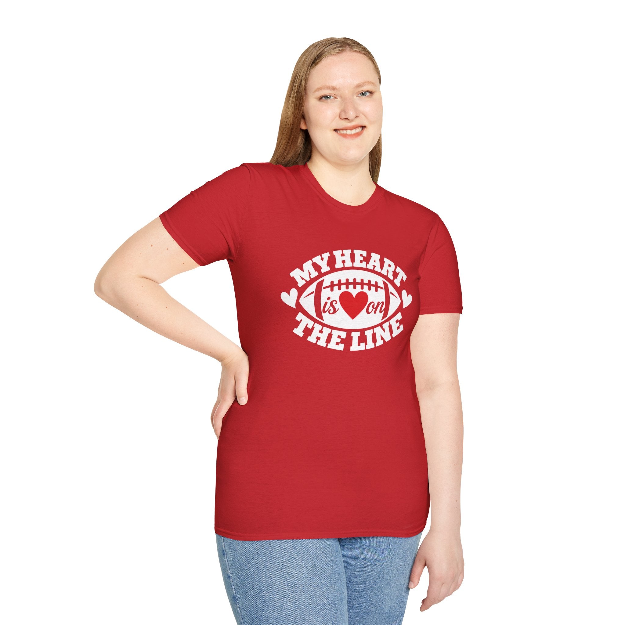 My Heart Is On The Line Football T-Shirt — Heart & Football Fan Tee