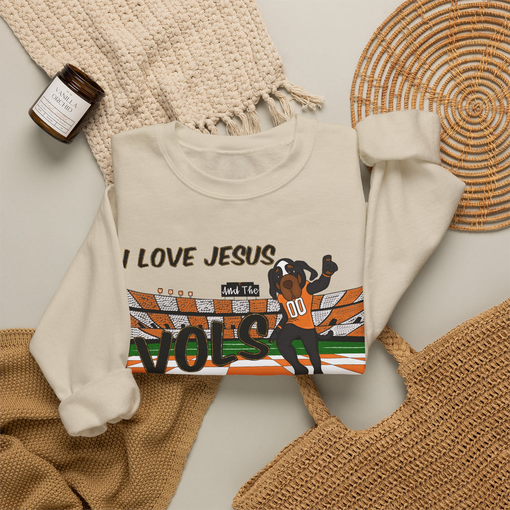 I Love Jesus and Tennessee Vols football, Crewneck Sweatshirt | Christian Faith Graphic