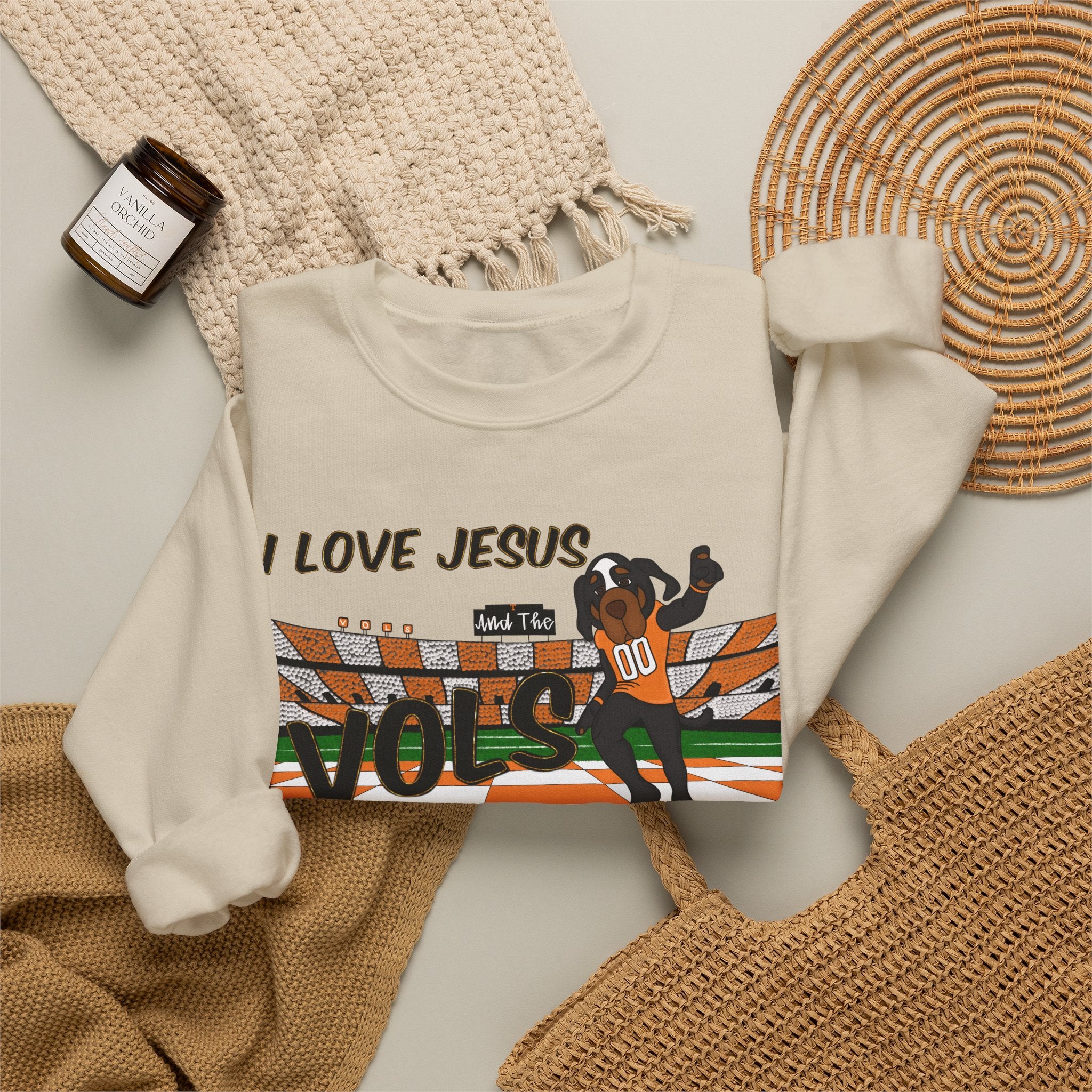 I Love Jesus and Tennessee Vols football, Crewneck Sweatshirt | Christian Faith Graphic