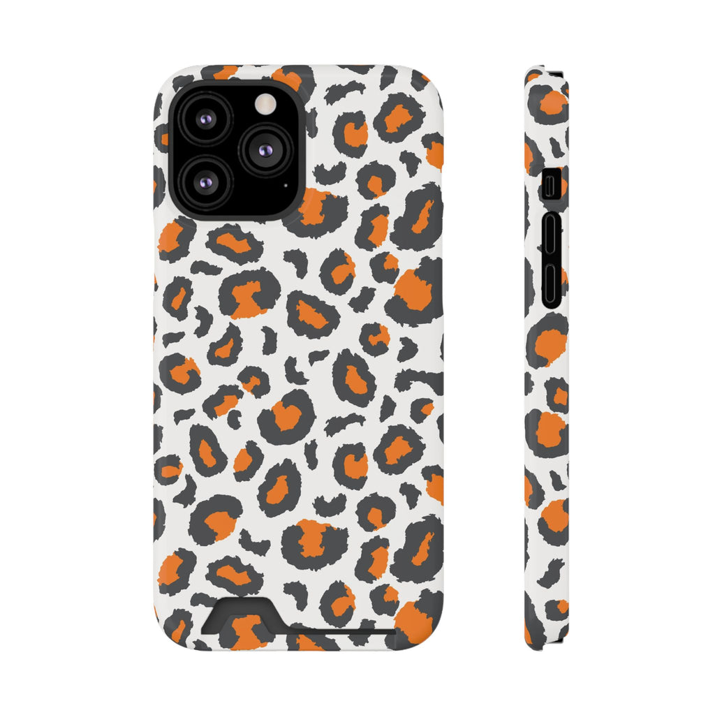 Orange white and grey cheetah print Phone Case With Card Holder, Tennessee Vols colors phone case