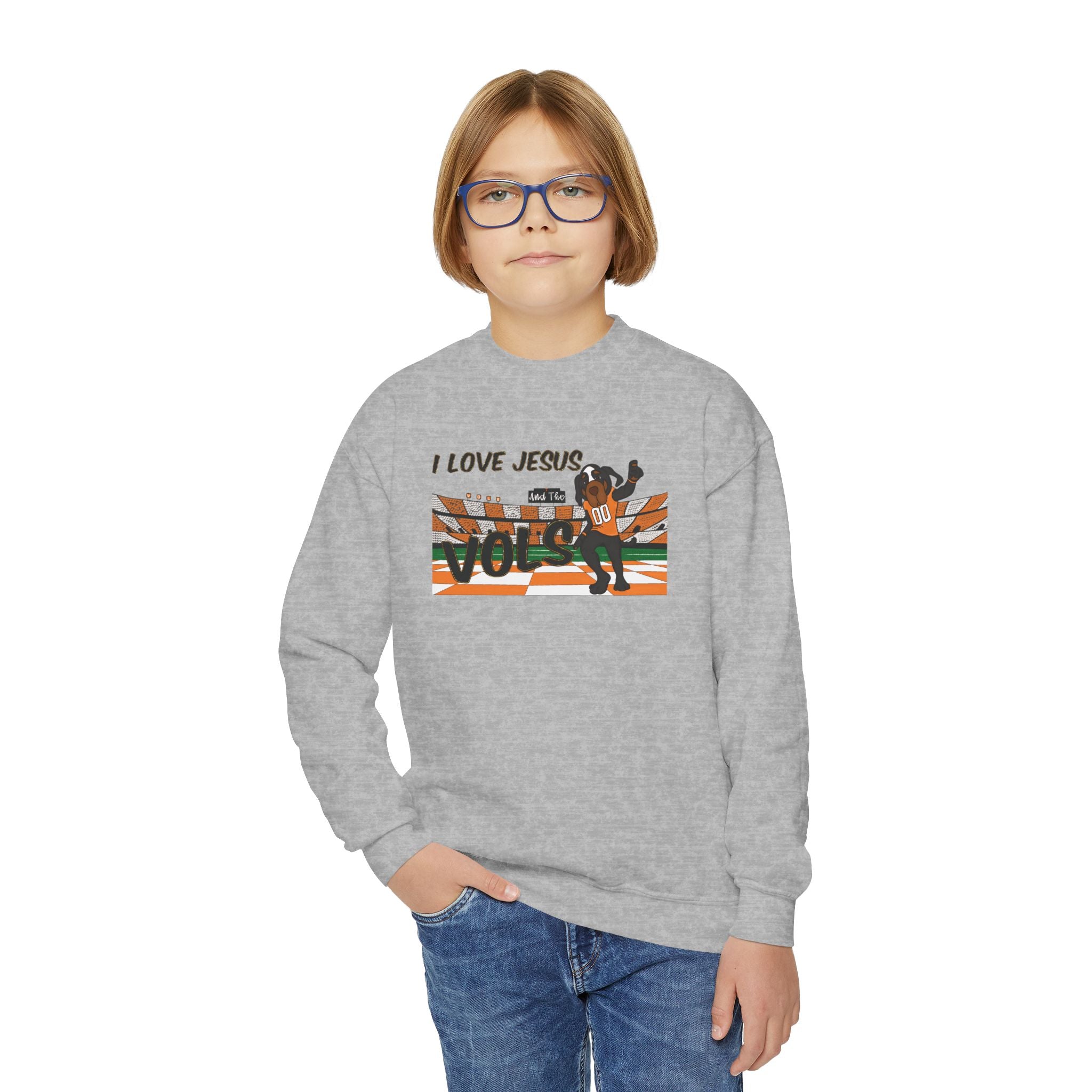 I Love Jesus Youth Crewneck Sweatshirt – Retro Christian Youth SweatShirt