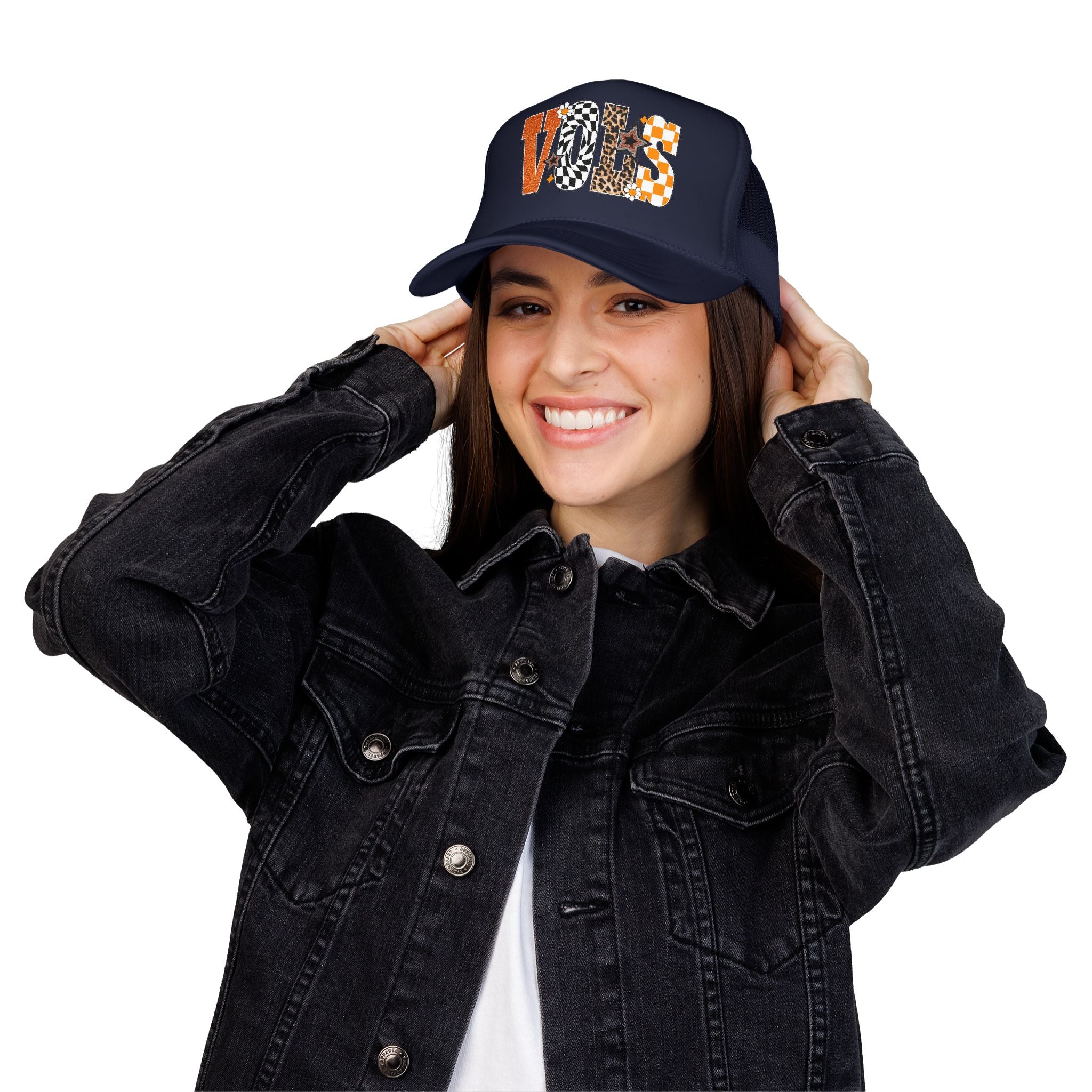 VOLS Foam Trucker Hat — Checker, Leopard & Retro Orange Design